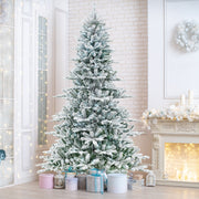 8 Feet Snow Flocked Artificial Christmas Tree with Cool White LED Lights-Christmas Trees-DECOROLALA