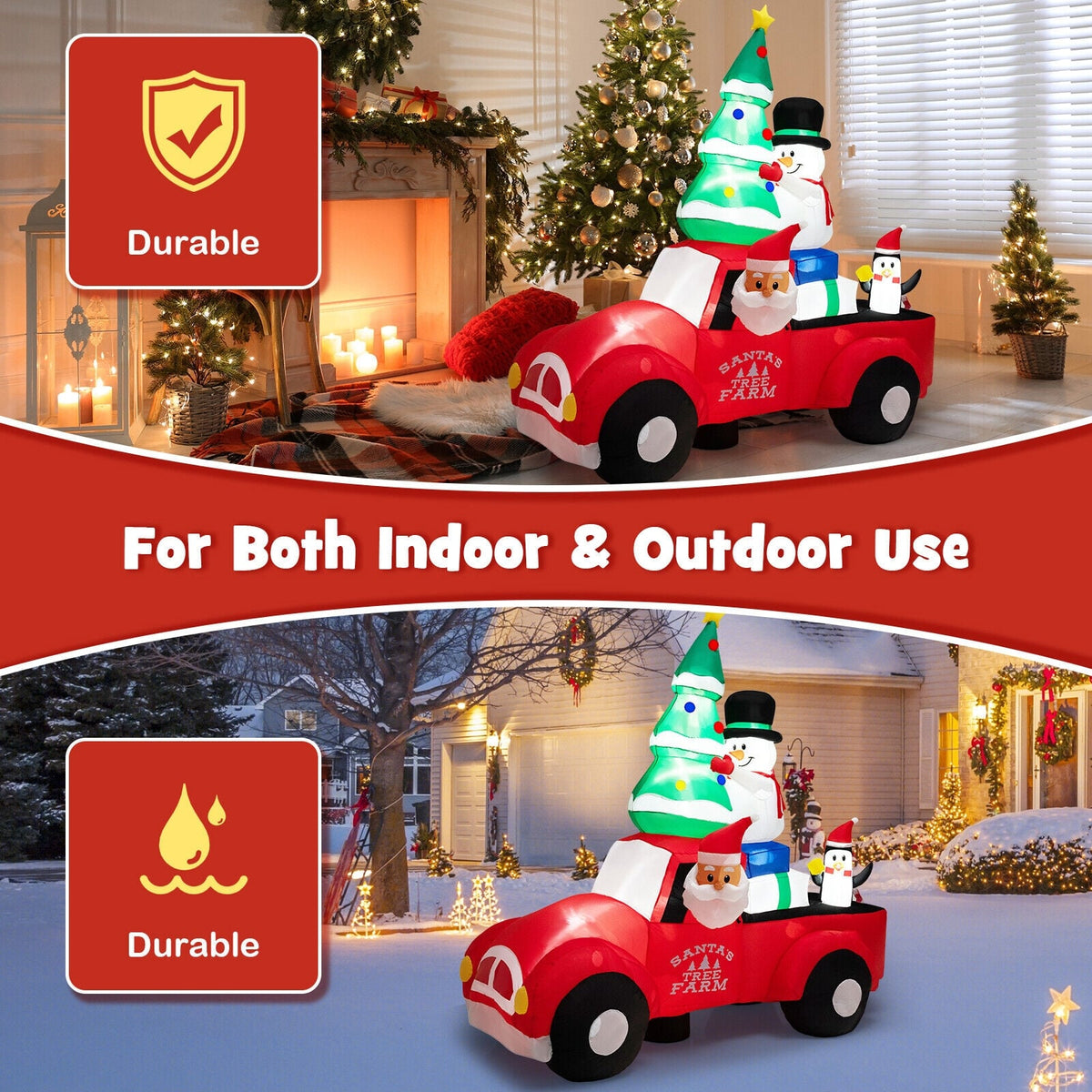 8 Feet Wide Inflatable Santa Claus Driving a Car with LED and Air Blower-Christmas Inflatables-DECOROLALA