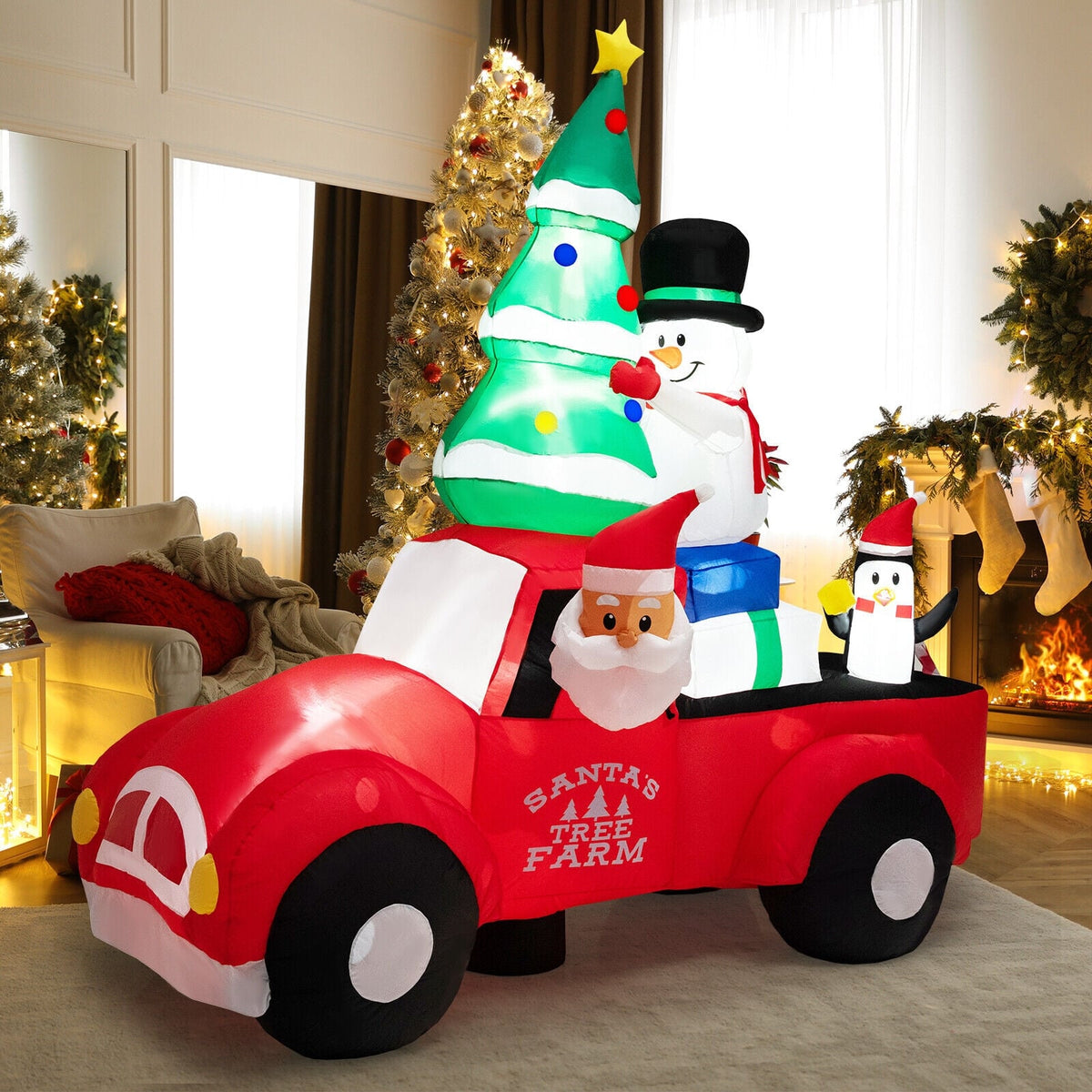 8 Feet Wide Inflatable Santa Claus Driving a Car with LED and Air Blower-Christmas Inflatables-DECOROLALA