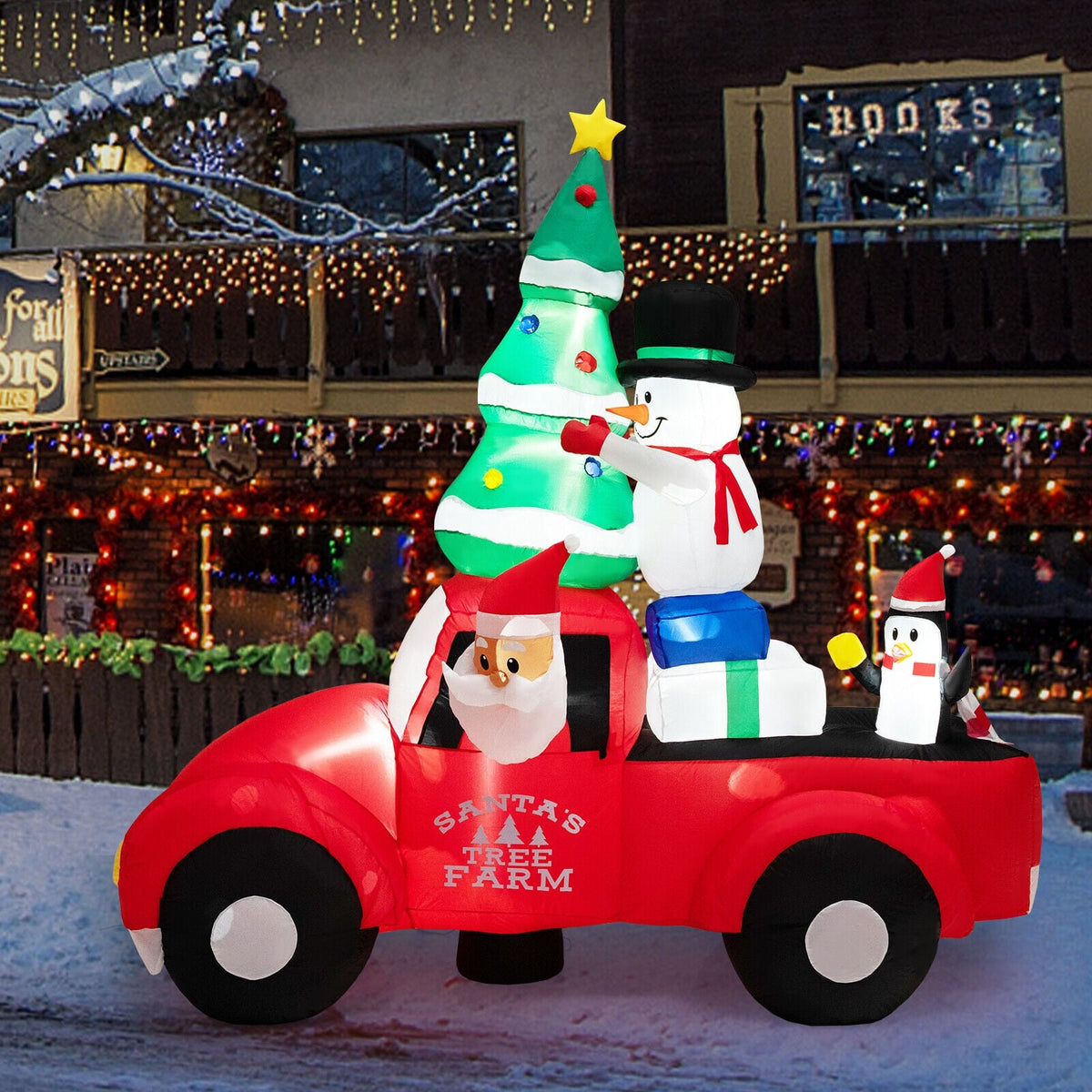8 Feet Wide Inflatable Santa Claus Driving a Car with LED and Air Blower-Christmas Inflatables-DECOROLALA