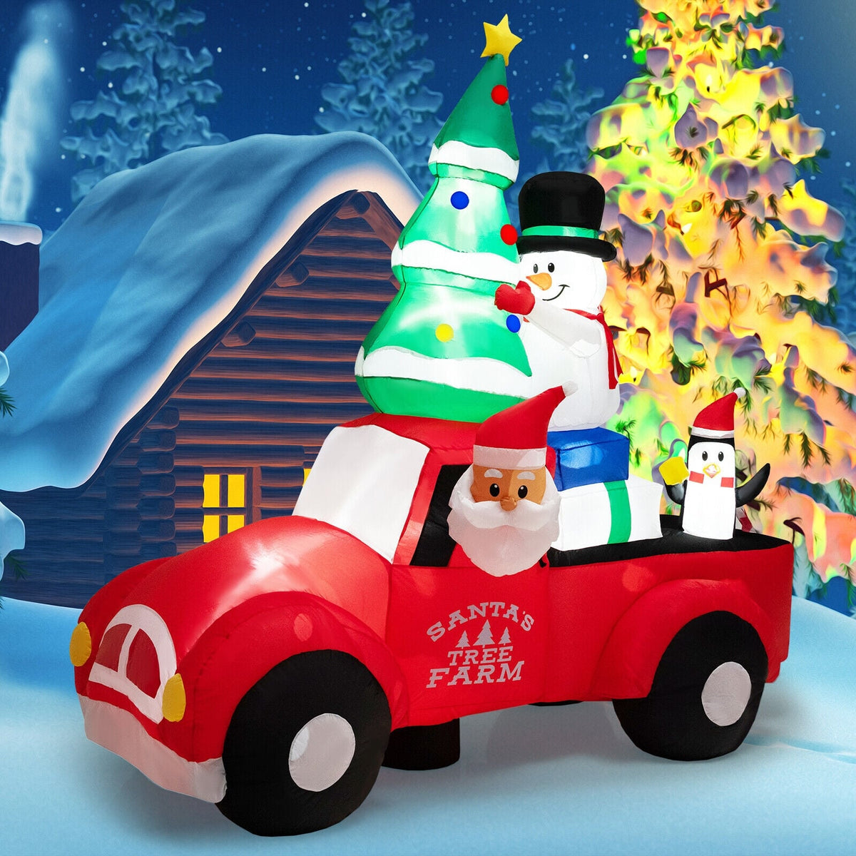 8 Feet Wide Inflatable Santa Claus Driving a Car with LED and Air Blower-Christmas Inflatables-DECOROLALA
