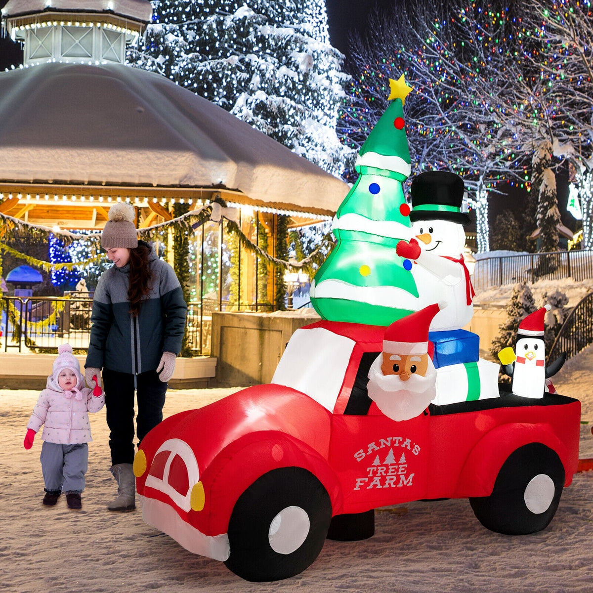 8 Feet Wide Inflatable Santa Claus Driving a Car with LED and Air Blower-Christmas Inflatables-DECOROLALA