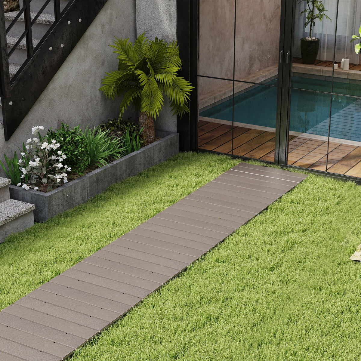8 Ft Outdoor Garden Pathway Patio Roll Out Straight Walkways with Metal Wire Connection-M-Garden Pathways-DECOROLALA