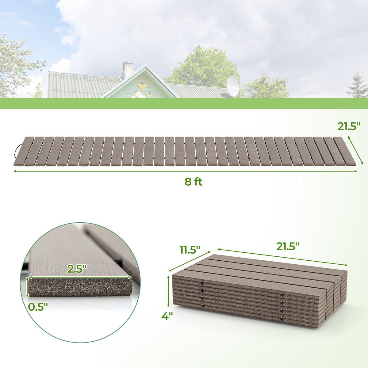 8 Ft Outdoor Garden Pathway Patio Roll Out Straight Walkways with Metal Wire Connection-M-Garden Pathways-DECOROLALA