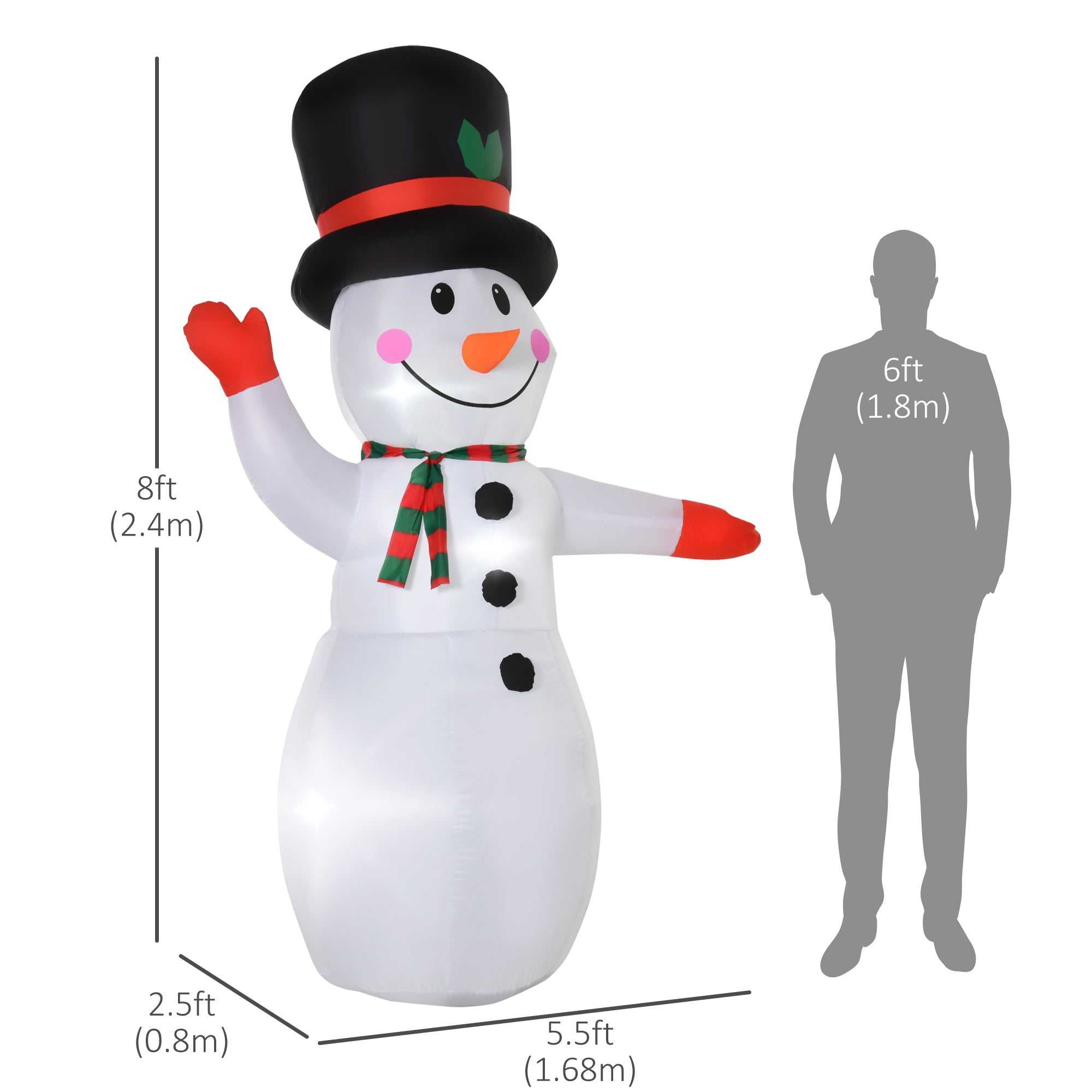 8 Ft Tall Outdoor Lighted Airblown Inflatable Christmas Lawn Decoration - Waving Snowman-Home Furnishings > Holiday & Seasonal > Christmas Decorations > Christmas Inflatables-DECOROLALA