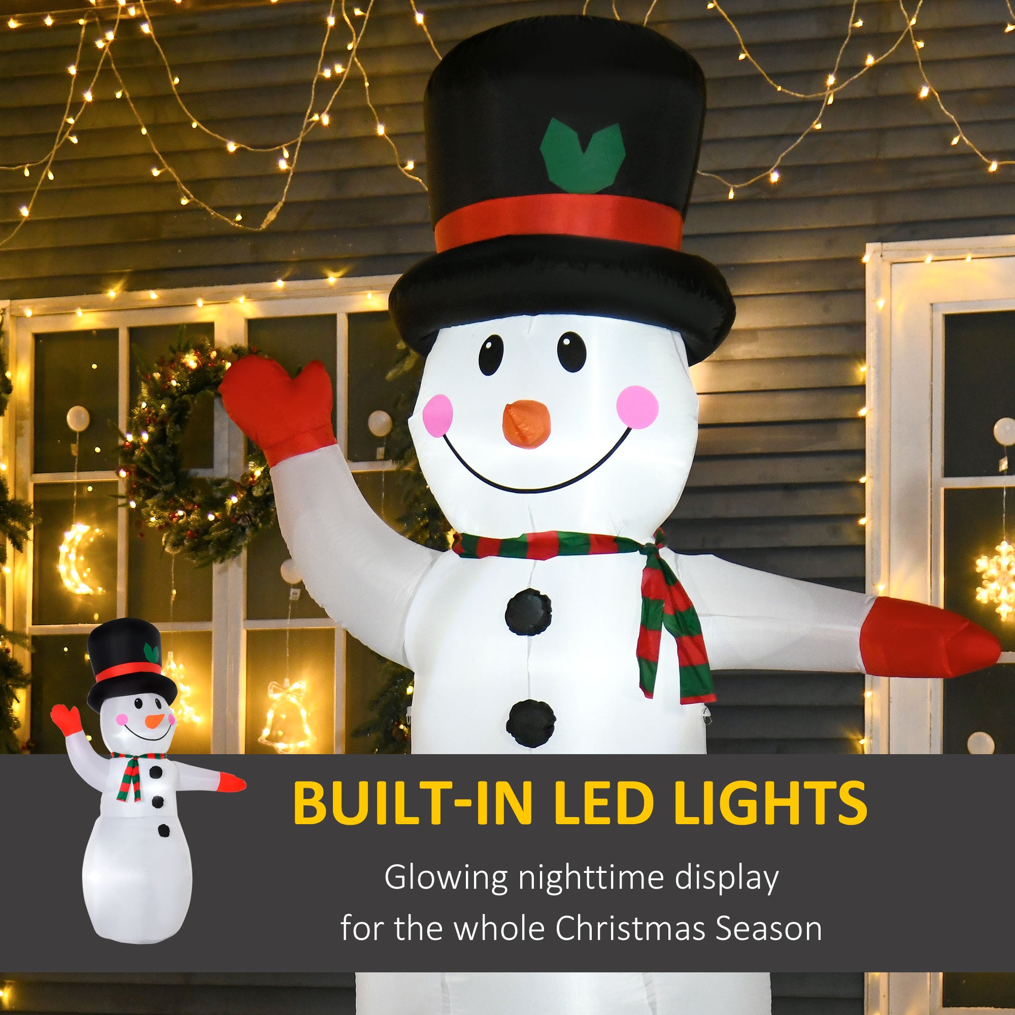 8 Ft Tall Outdoor Lighted Airblown Inflatable Christmas Lawn Decoration - Waving Snowman-Home Furnishings > Holiday & Seasonal > Christmas Decorations > Christmas Inflatables-DECOROLALA