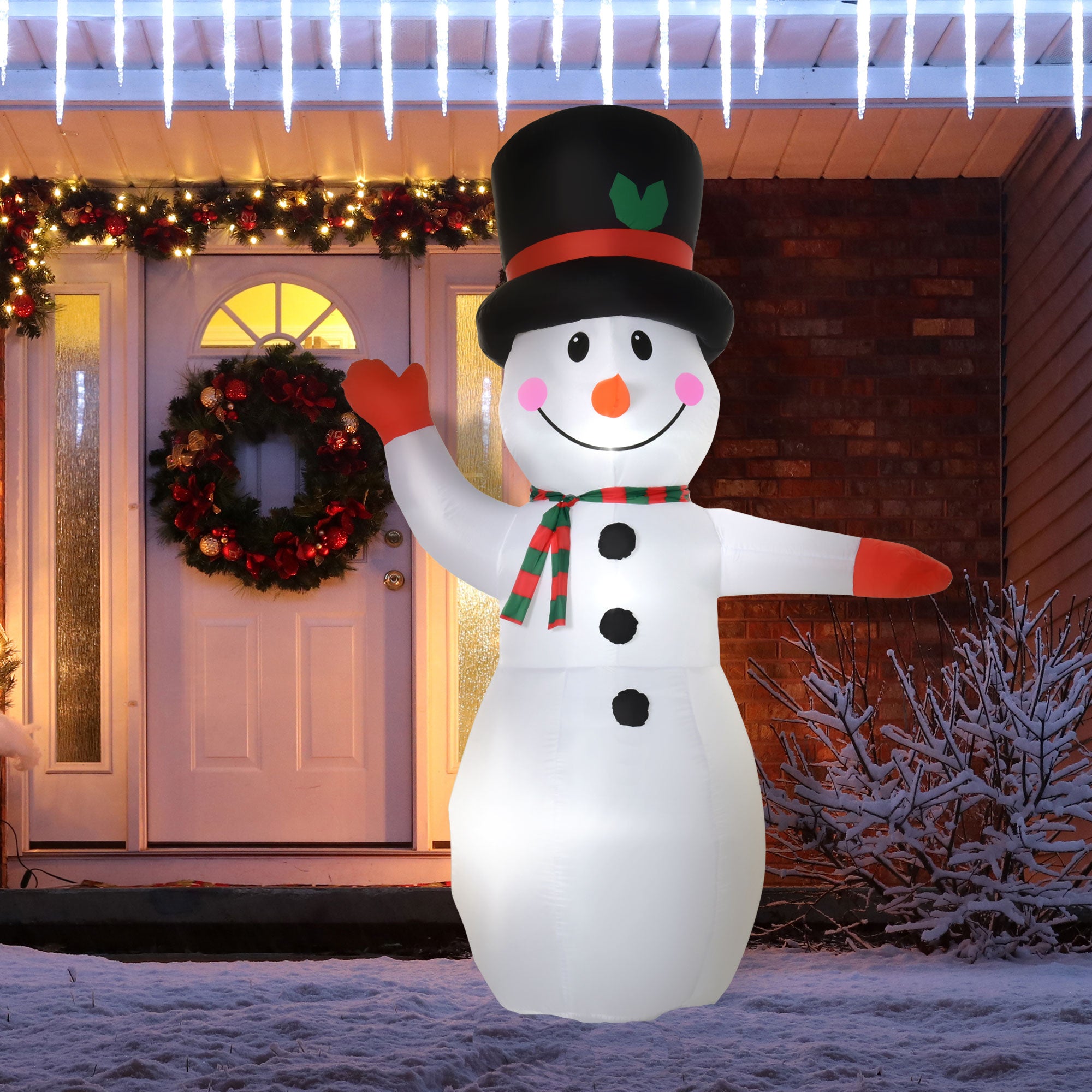 8 Ft Tall Outdoor Lighted Airblown Inflatable Christmas Lawn Decoration - Waving Snowman-Home Furnishings > Holiday & Seasonal > Christmas Decorations > Christmas Inflatables-DECOROLALA
