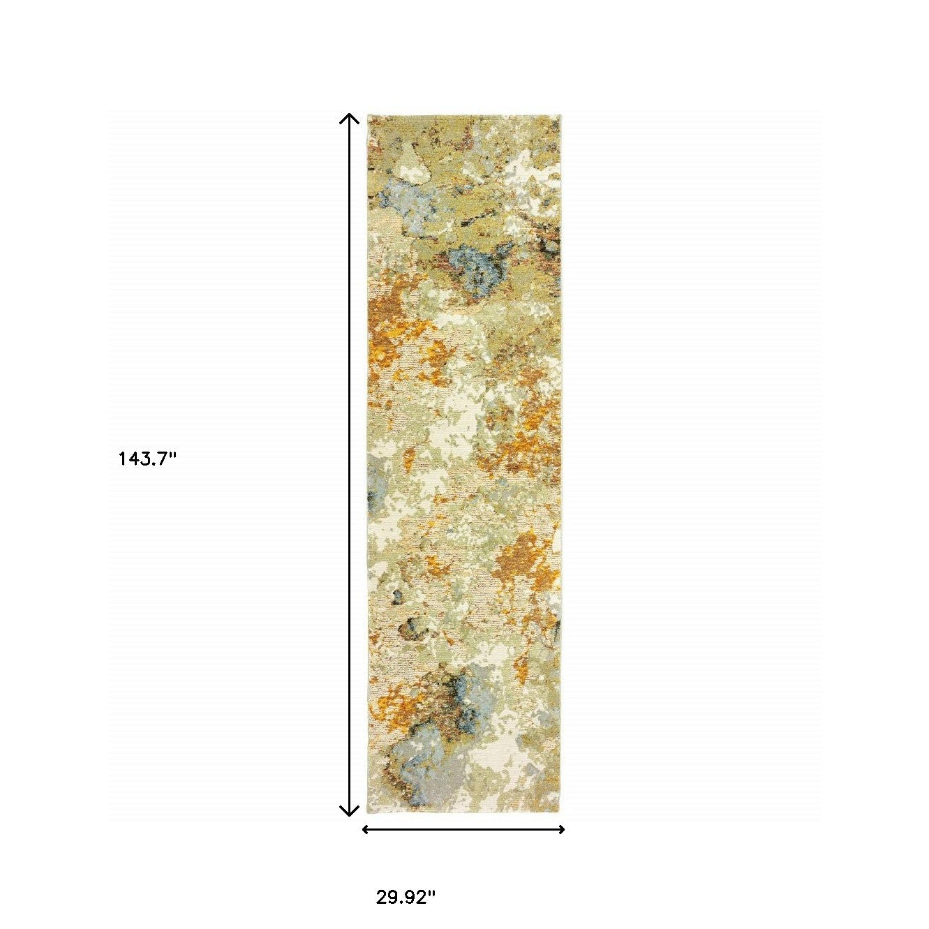8' Gold And Ivory Runner Rug-Area Rugs-DECOROLALA
