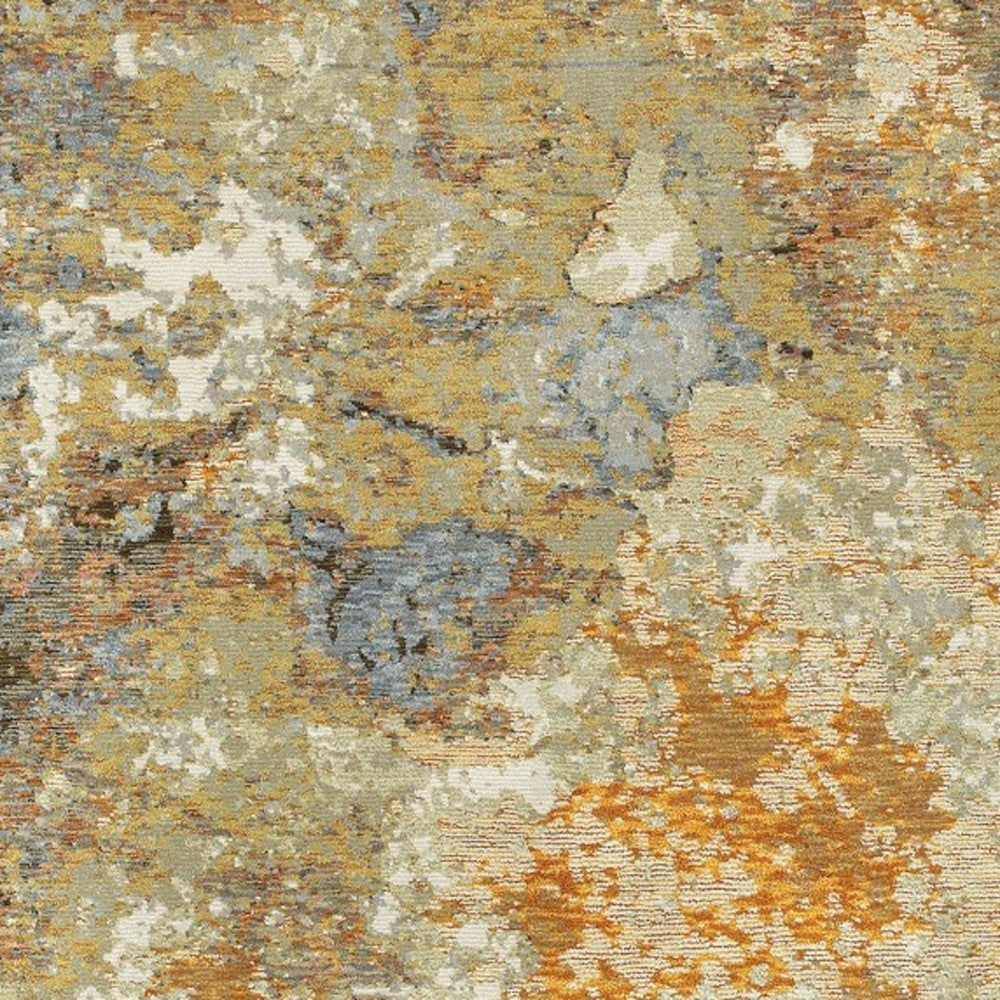 8' Gold And Ivory Runner Rug-Area Rugs-DECOROLALA