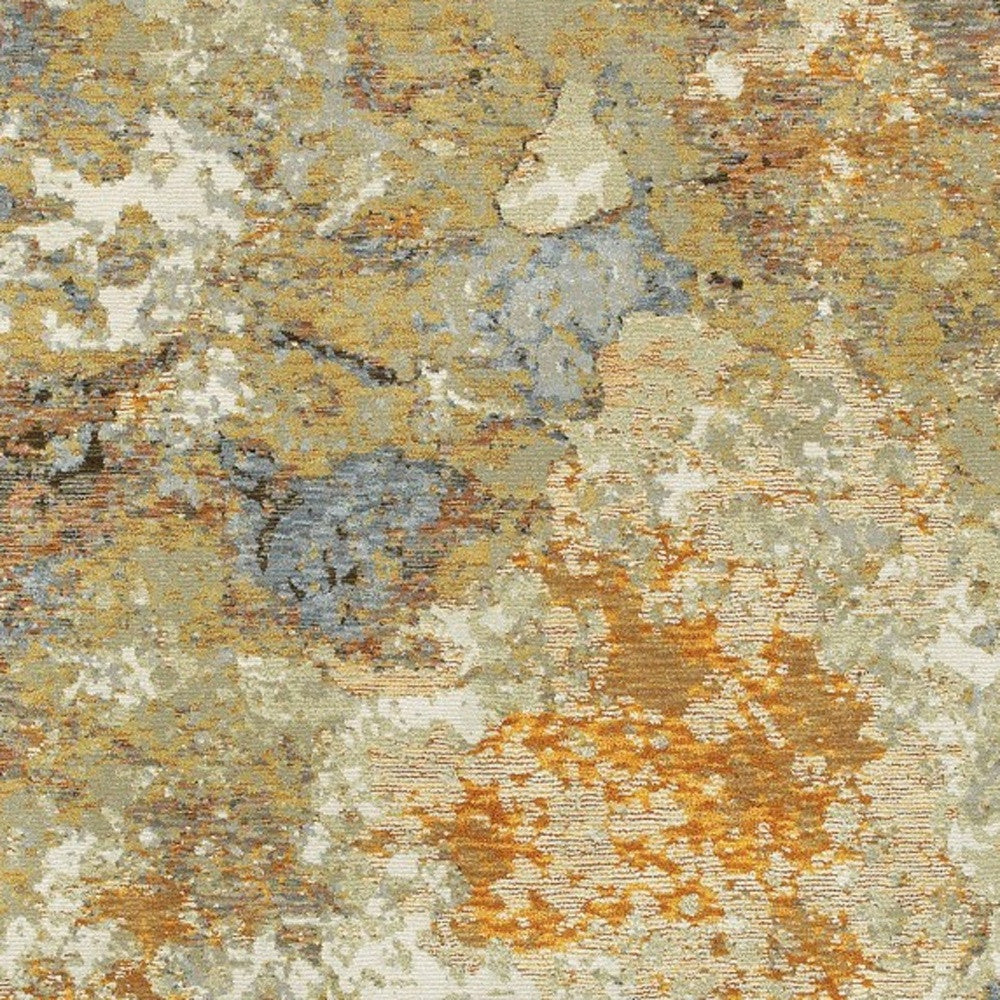 8' Gold And Ivory Runner Rug-Area Rugs-DECOROLALA