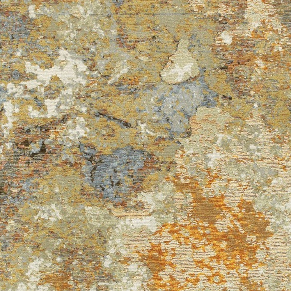 8' Gold And Ivory Runner Rug-Area Rugs-DECOROLALA