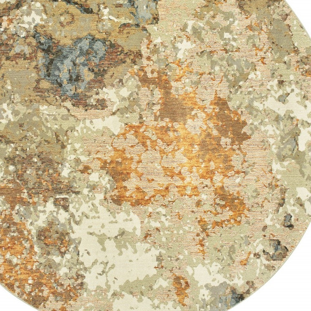 8' Gold And Ivory Runner Rug-Area Rugs-DECOROLALA