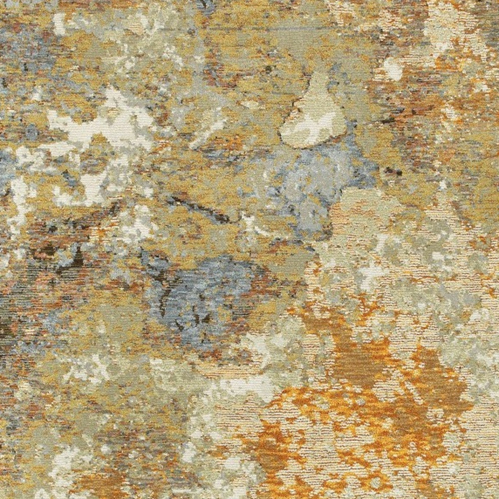 8' Gold And Ivory Runner Rug-Area Rugs-DECOROLALA