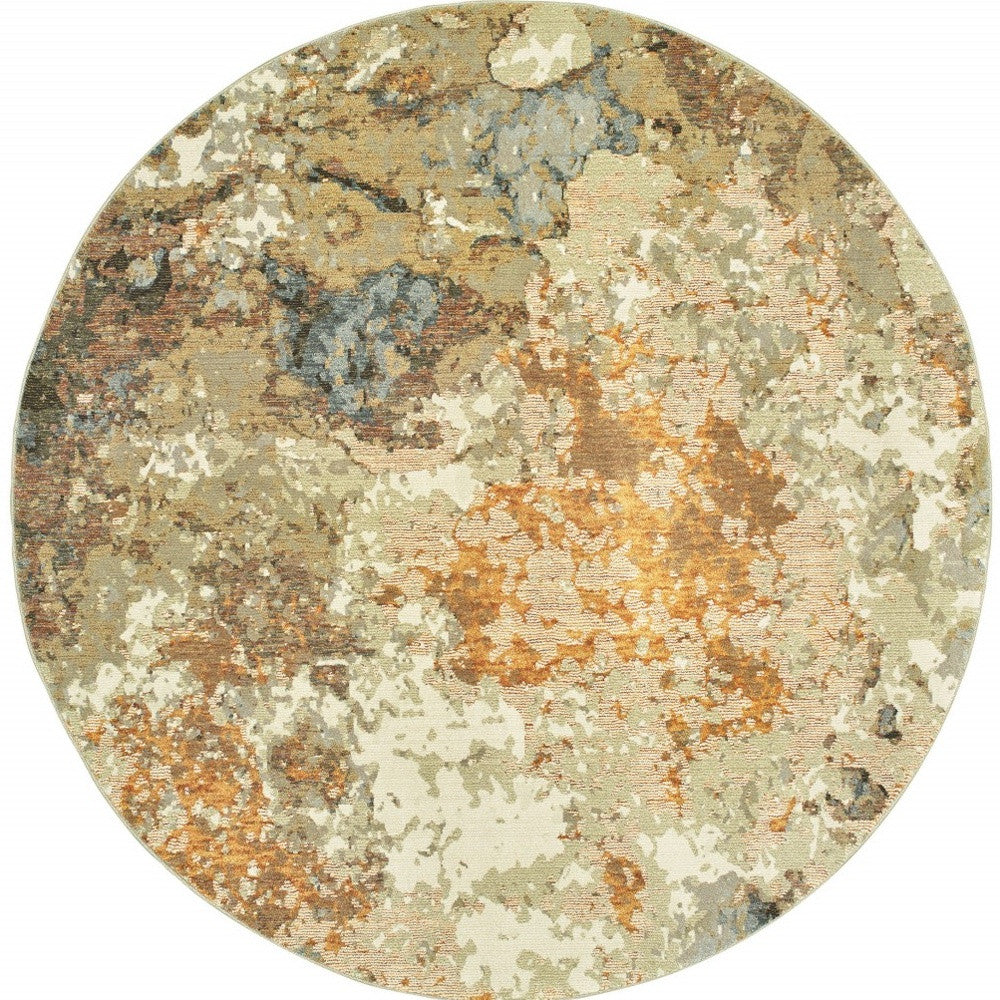 8' Gold And Ivory Runner Rug-Area Rugs-DECOROLALA