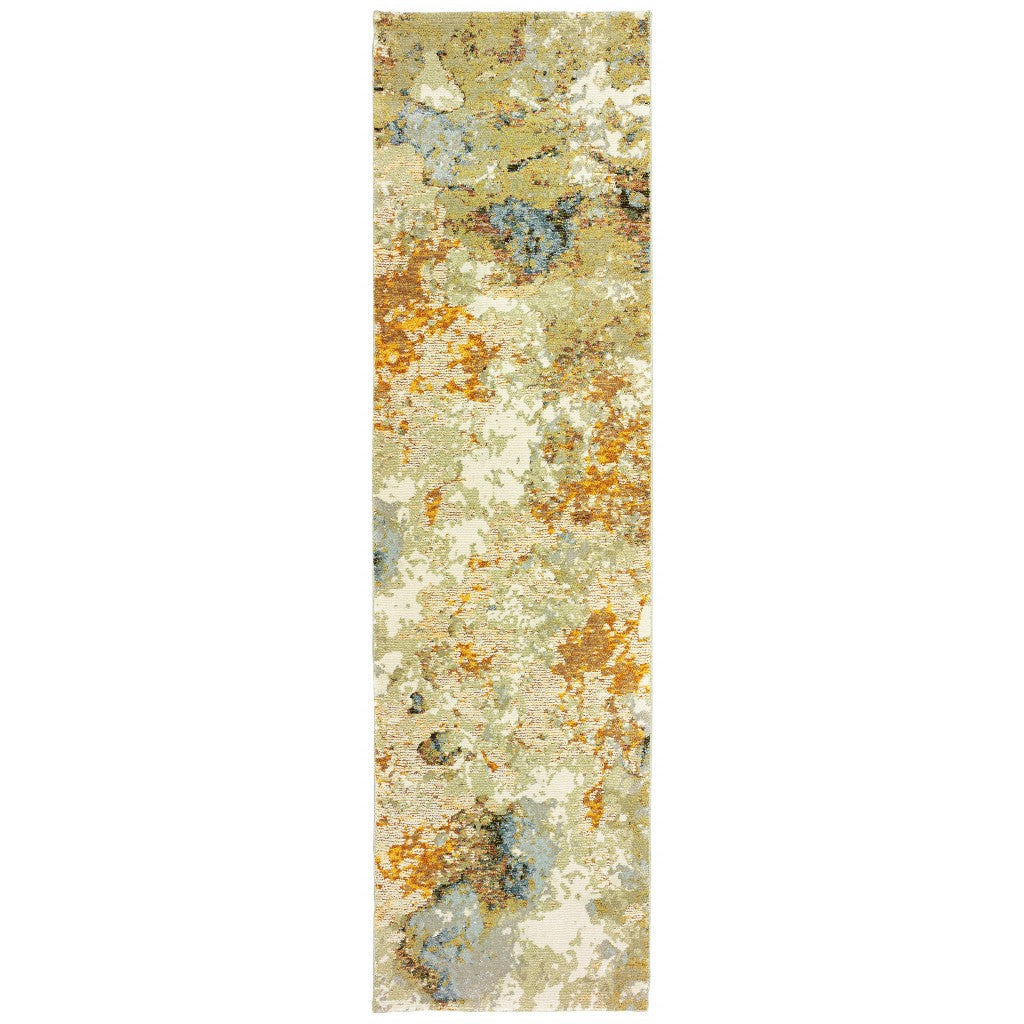 8' Gold And Ivory Runner Rug-Area Rugs-DECOROLALA