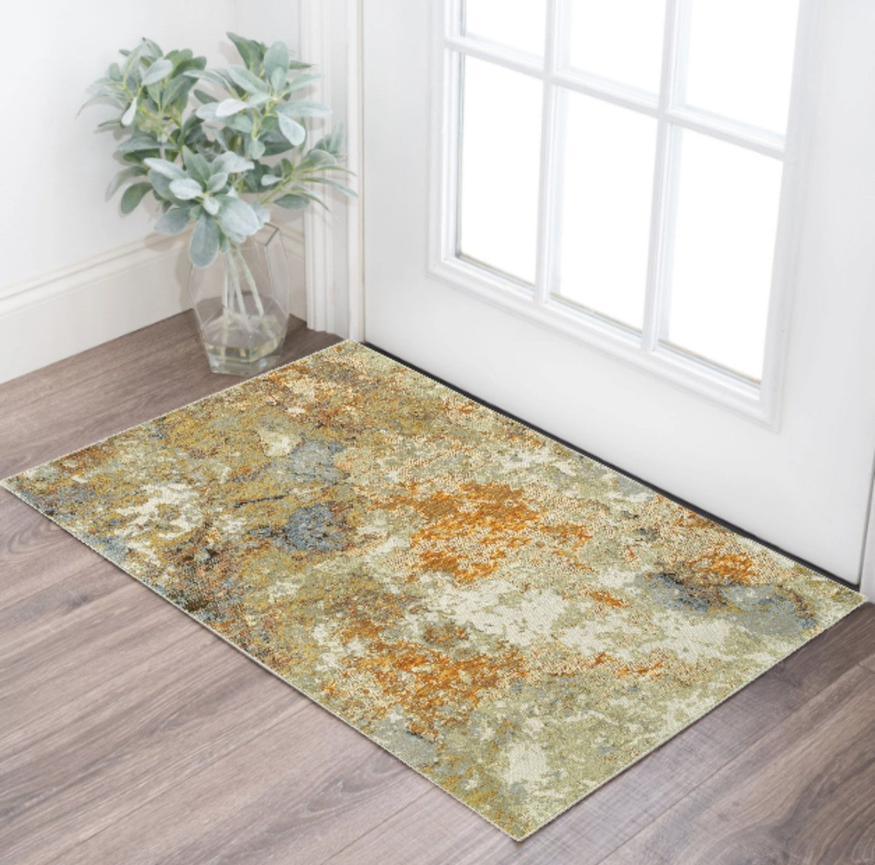 8' Gold And Ivory Runner Rug-Area Rugs-DECOROLALA