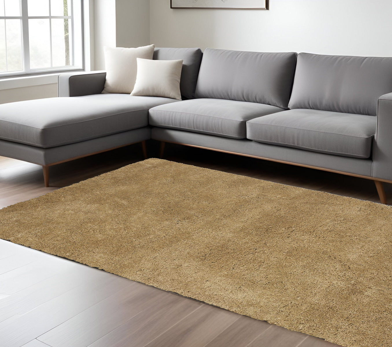 8' Gold Hand Woven Round Rug-Area Rugs-DECOROLALA