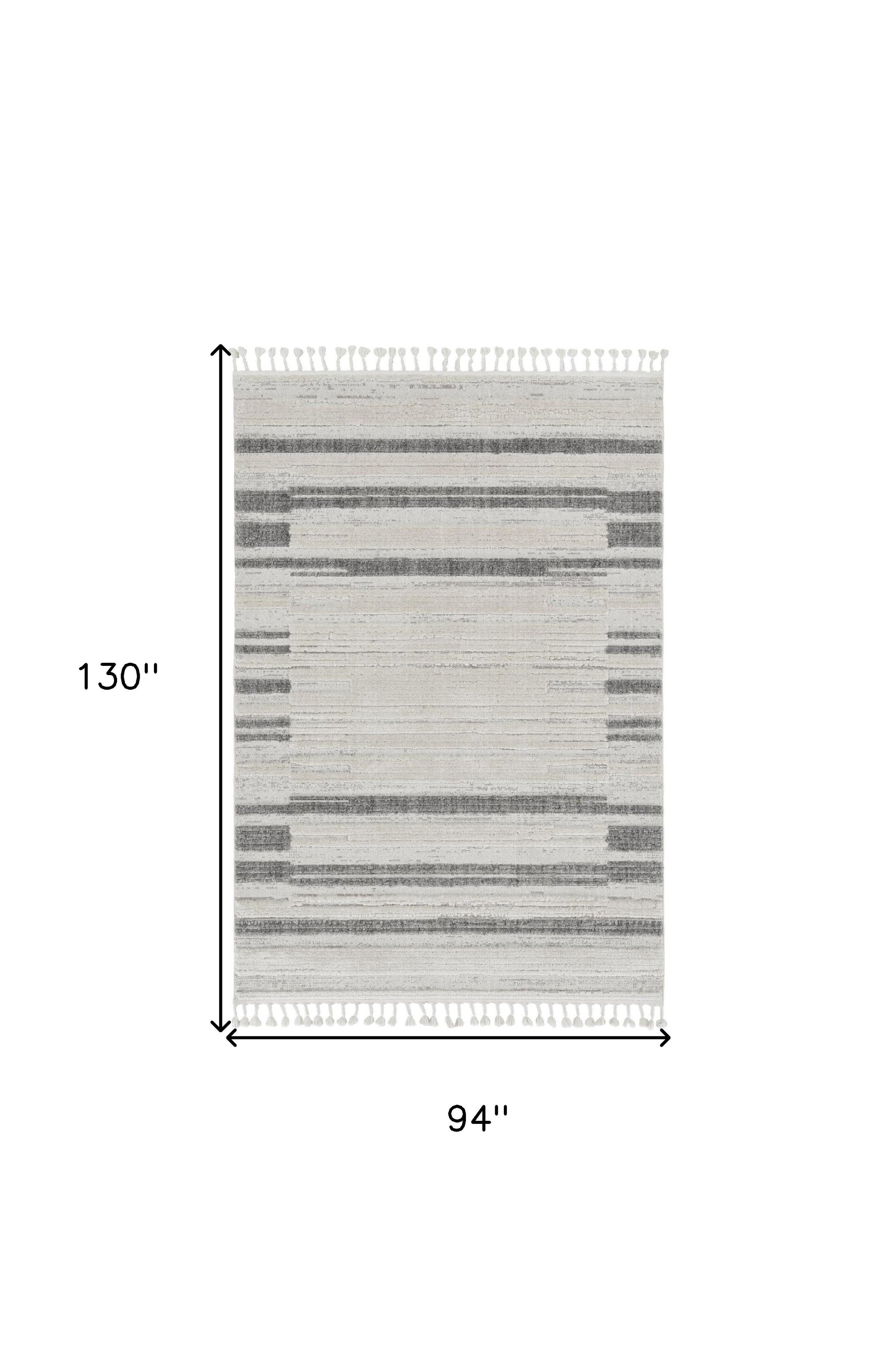 8' Gray And Ivory Abstract Runner Rug-Area Rugs-DECOROLALA