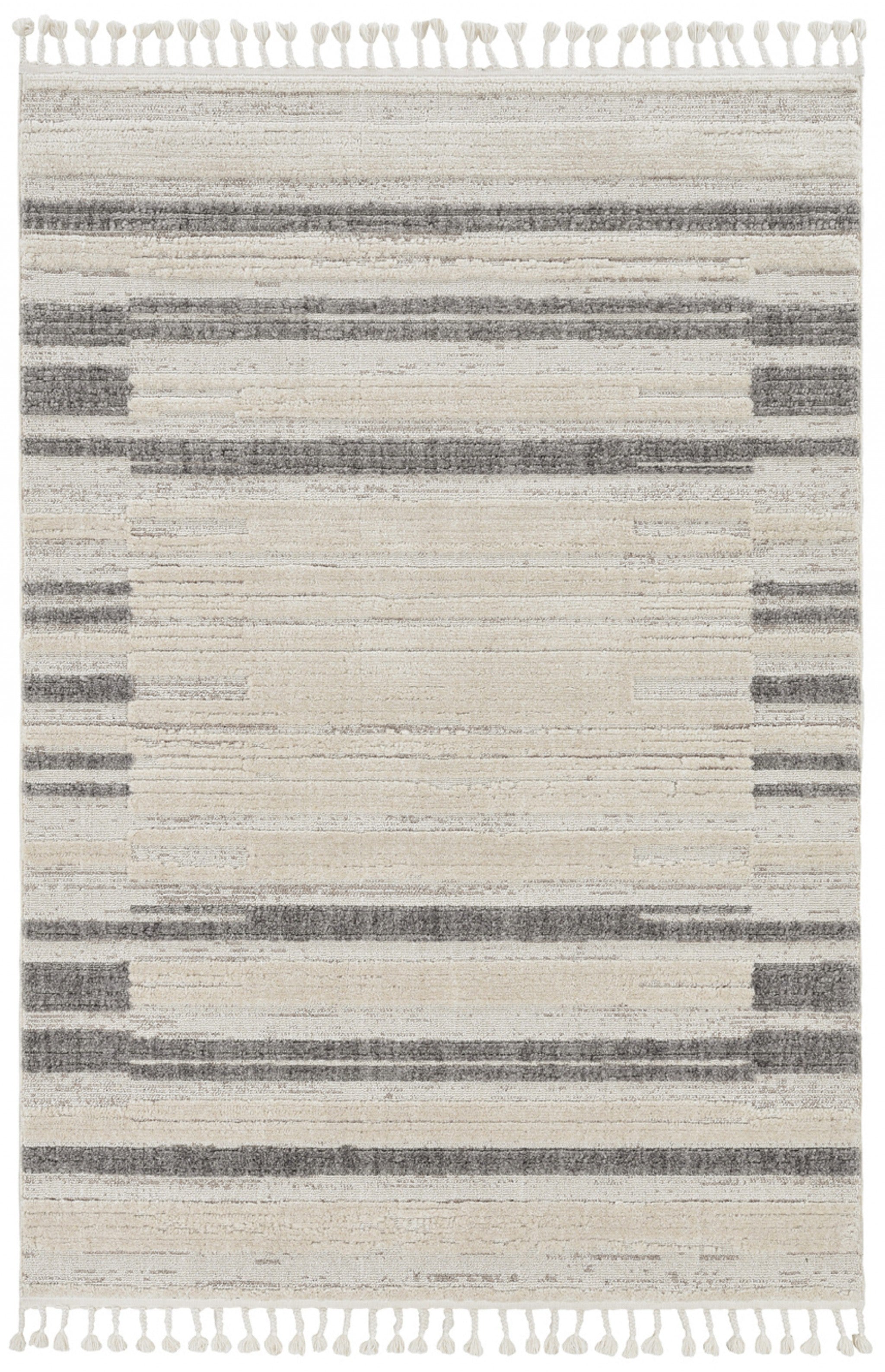 8' Gray And Ivory Abstract Runner Rug-Area Rugs-DECOROLALA