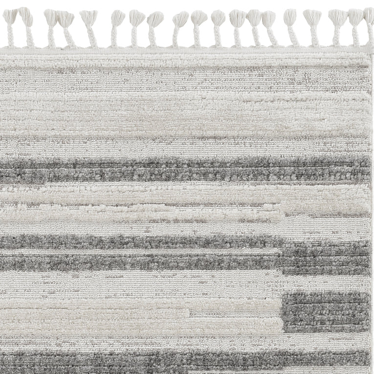 8' Gray And Ivory Abstract Runner Rug-Area Rugs-DECOROLALA
