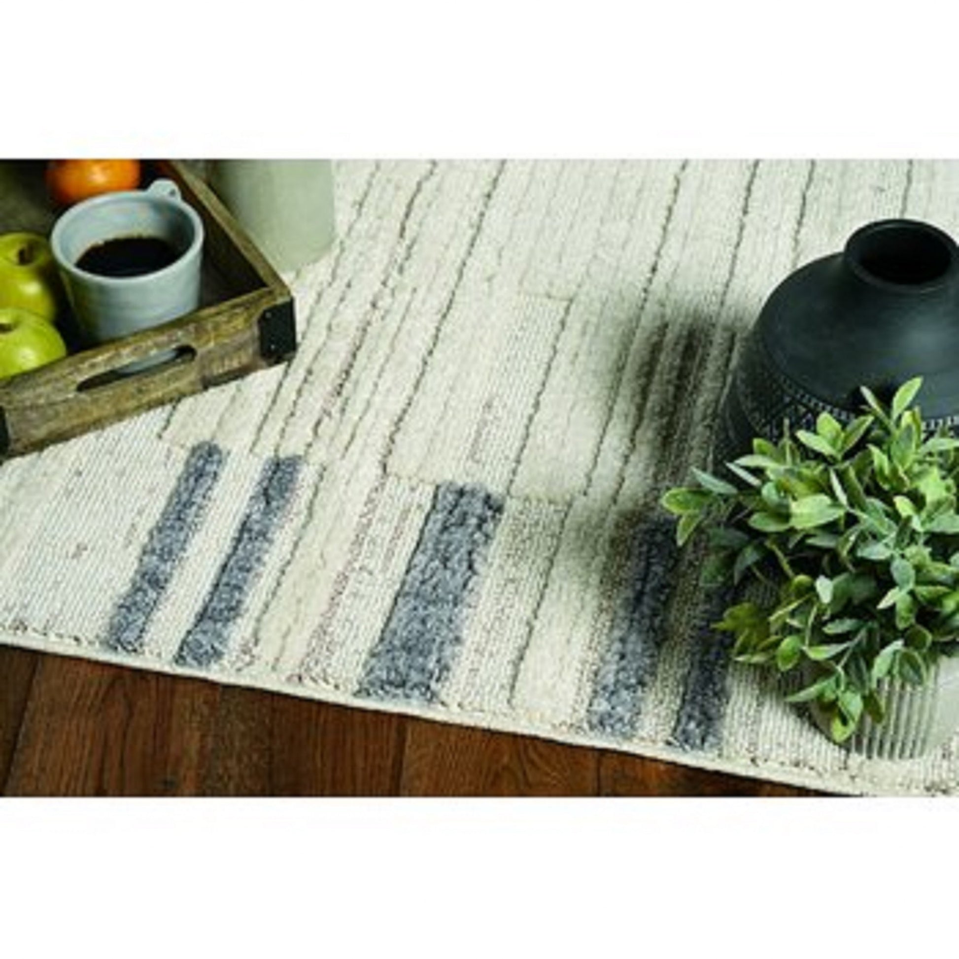 8' Gray And Ivory Abstract Runner Rug-Area Rugs-DECOROLALA