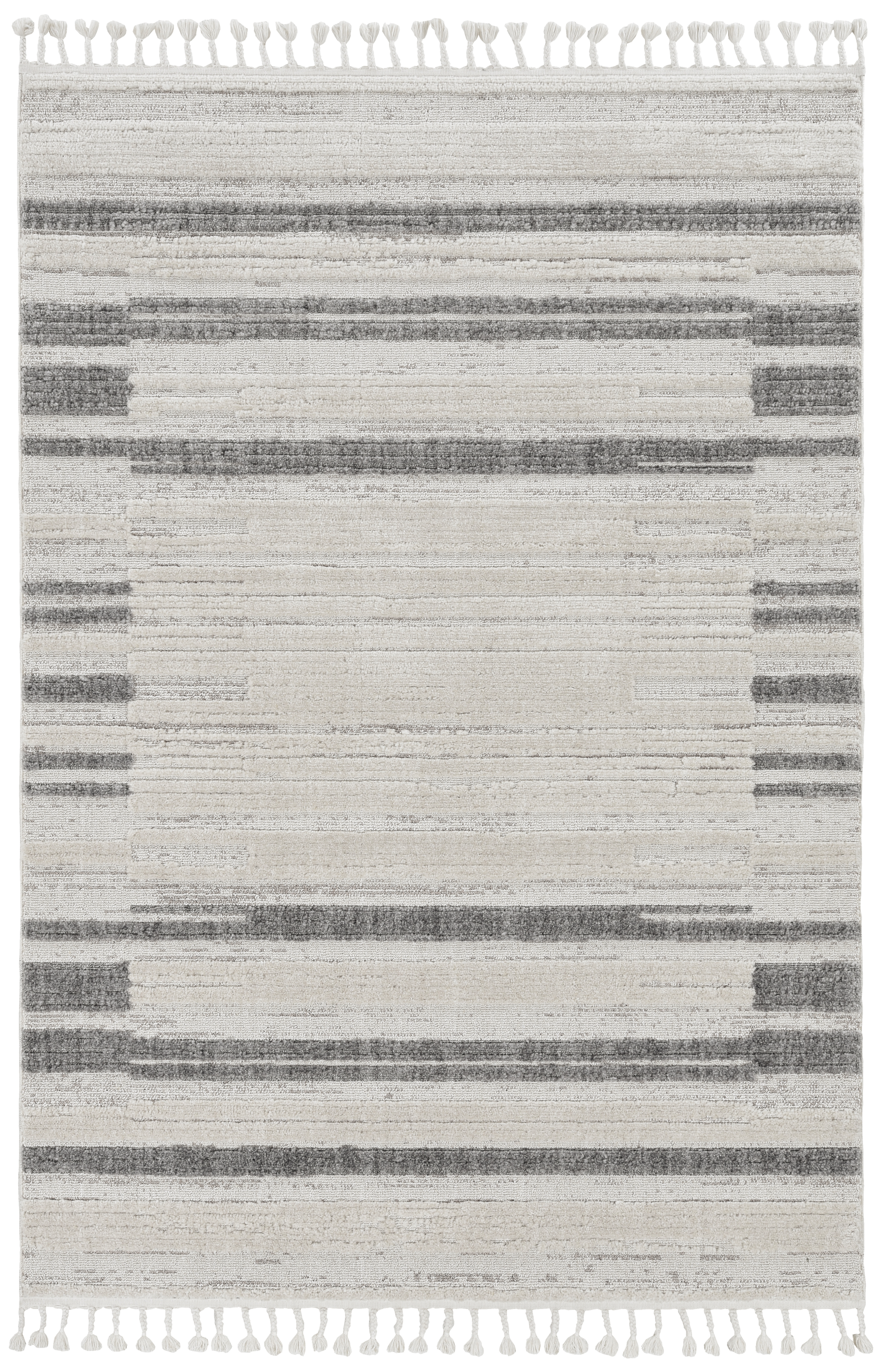8' Gray And Ivory Abstract Runner Rug-Area Rugs-DECOROLALA