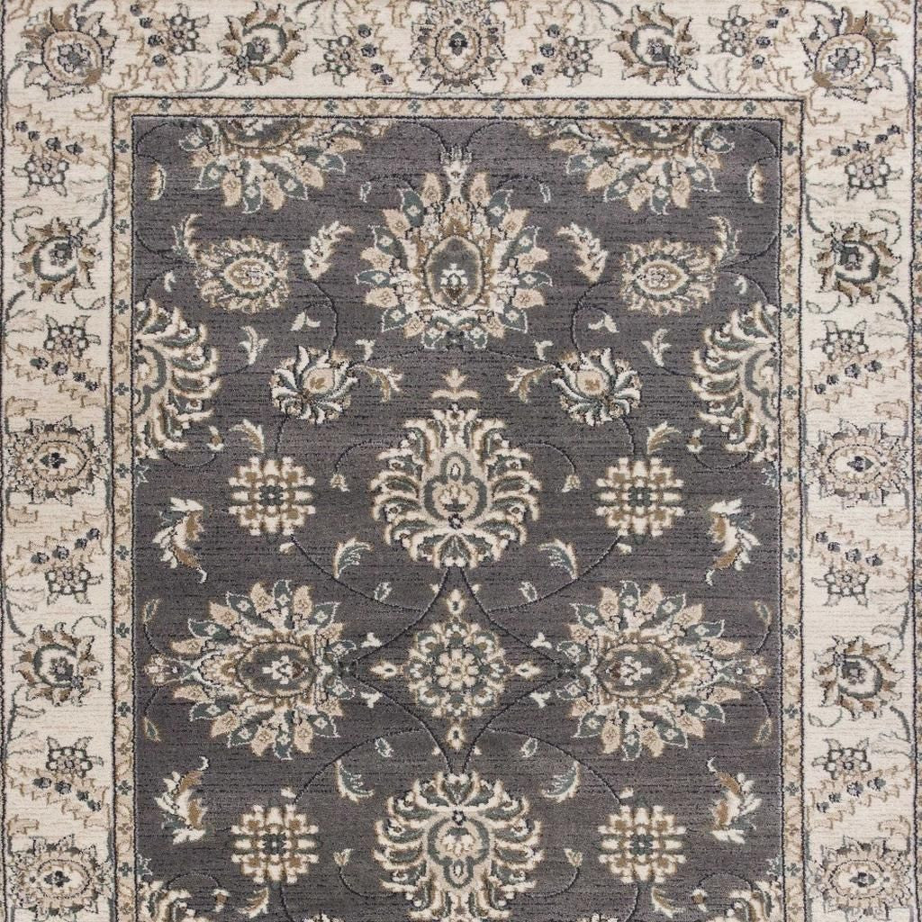 8' Gray And Ivory Floral Medallion Round Rug-Area Rugs-DECOROLALA