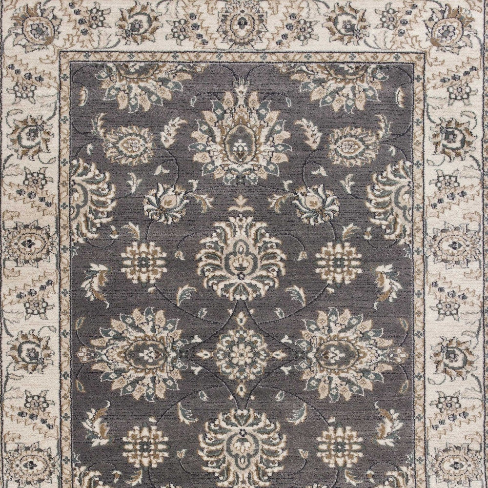 8' Gray And Ivory Floral Medallion Round Rug-Area Rugs-DECOROLALA
