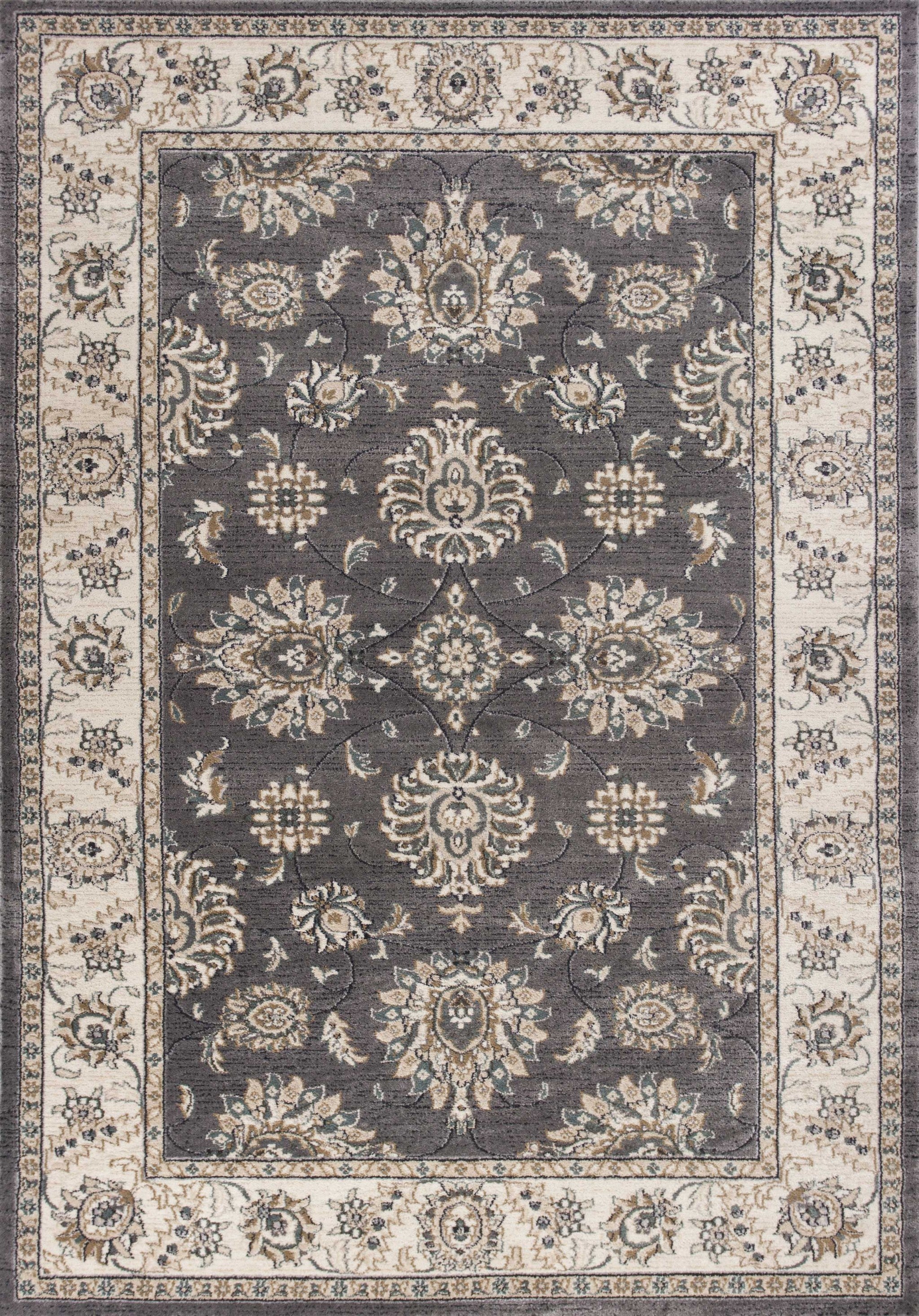 8' Gray And Ivory Floral Medallion Round Rug-Area Rugs-DECOROLALA
