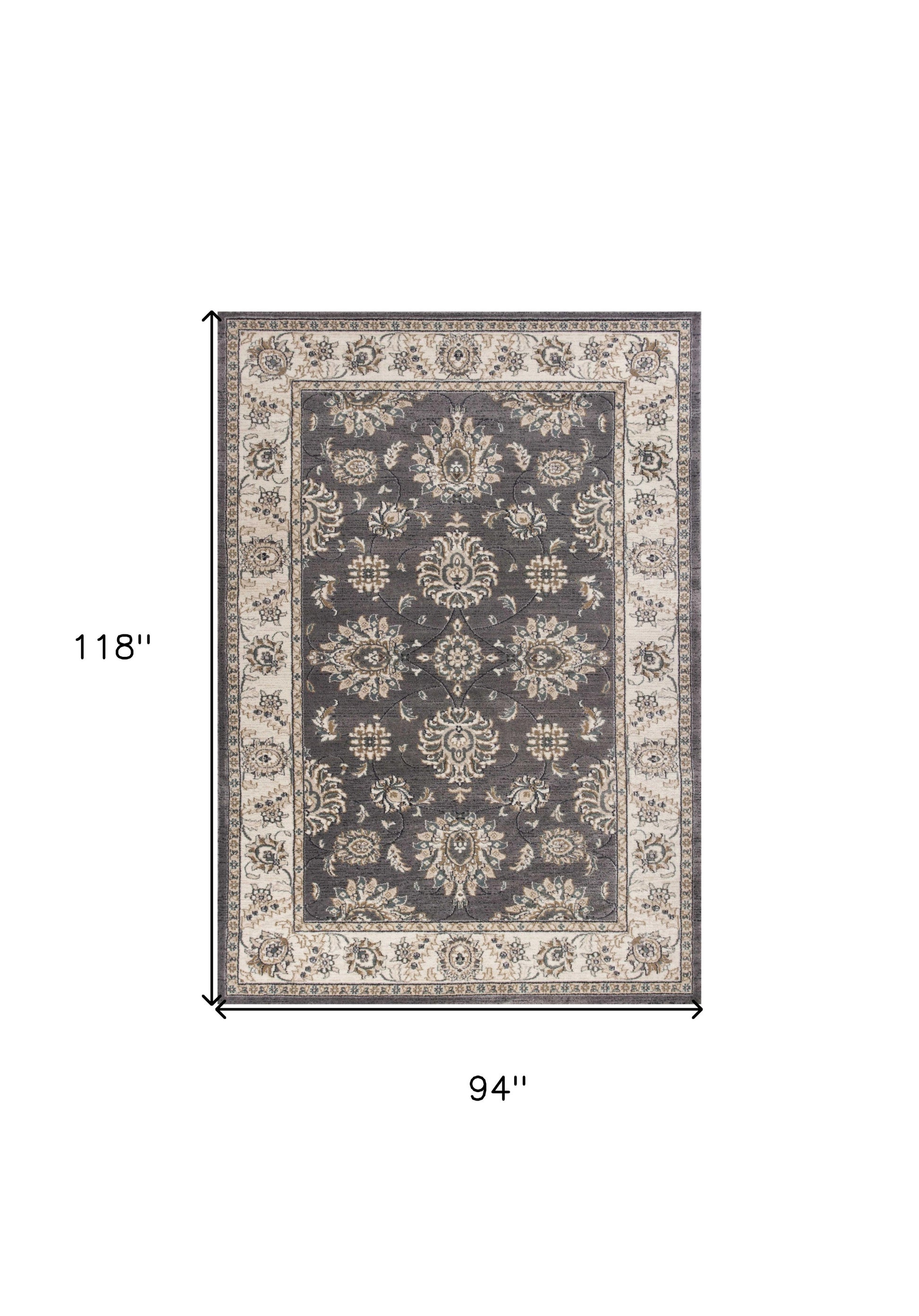 8' Gray And Ivory Floral Medallion Round Rug-Area Rugs-DECOROLALA