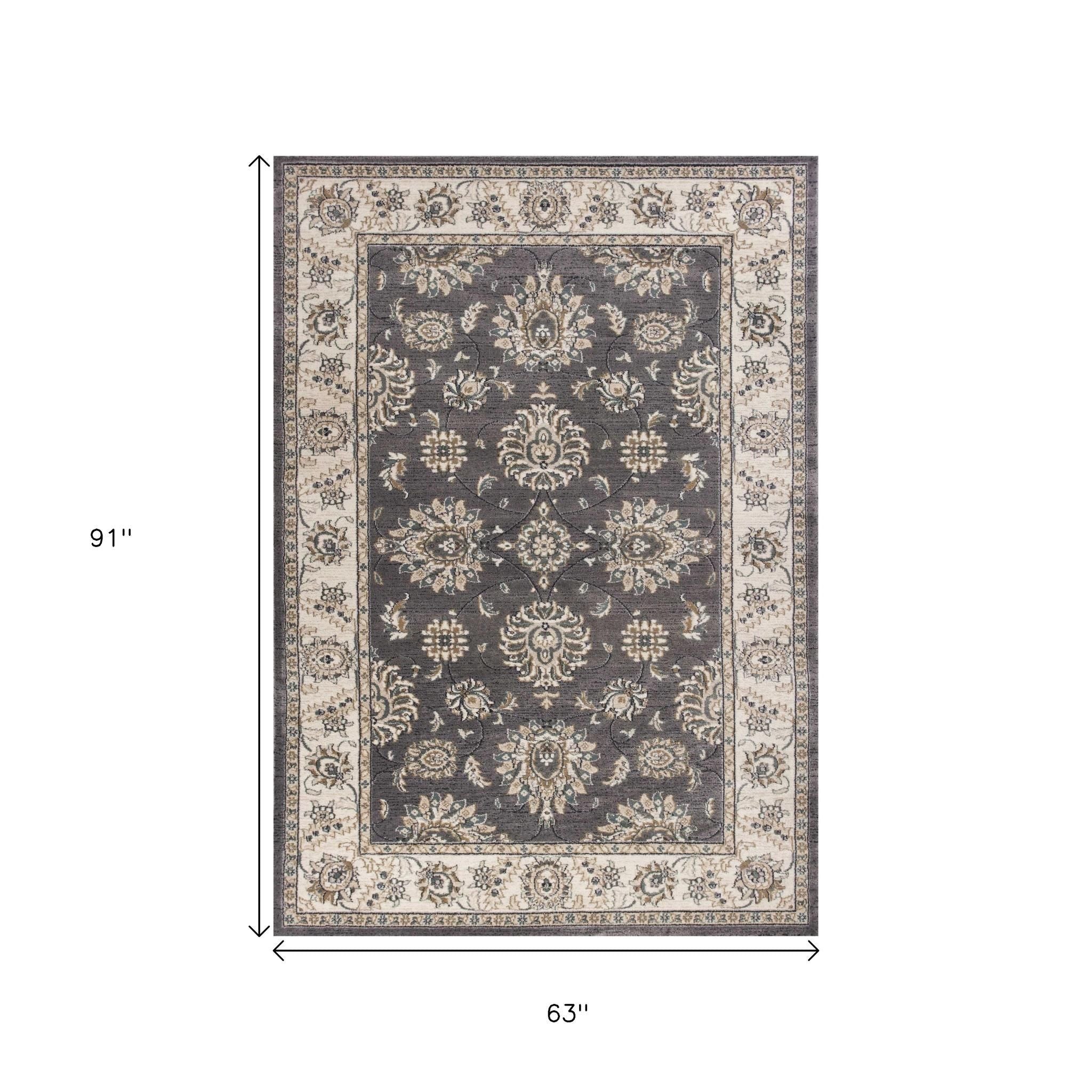 8' Gray And Ivory Floral Medallion Round Rug-Area Rugs-DECOROLALA