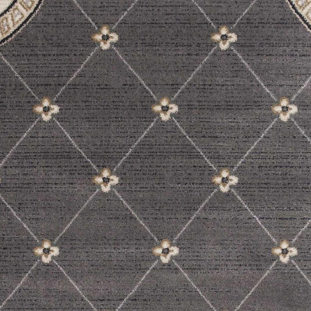 8' Gray And Ivory Floral Round Rug-Area Rugs-DECOROLALA