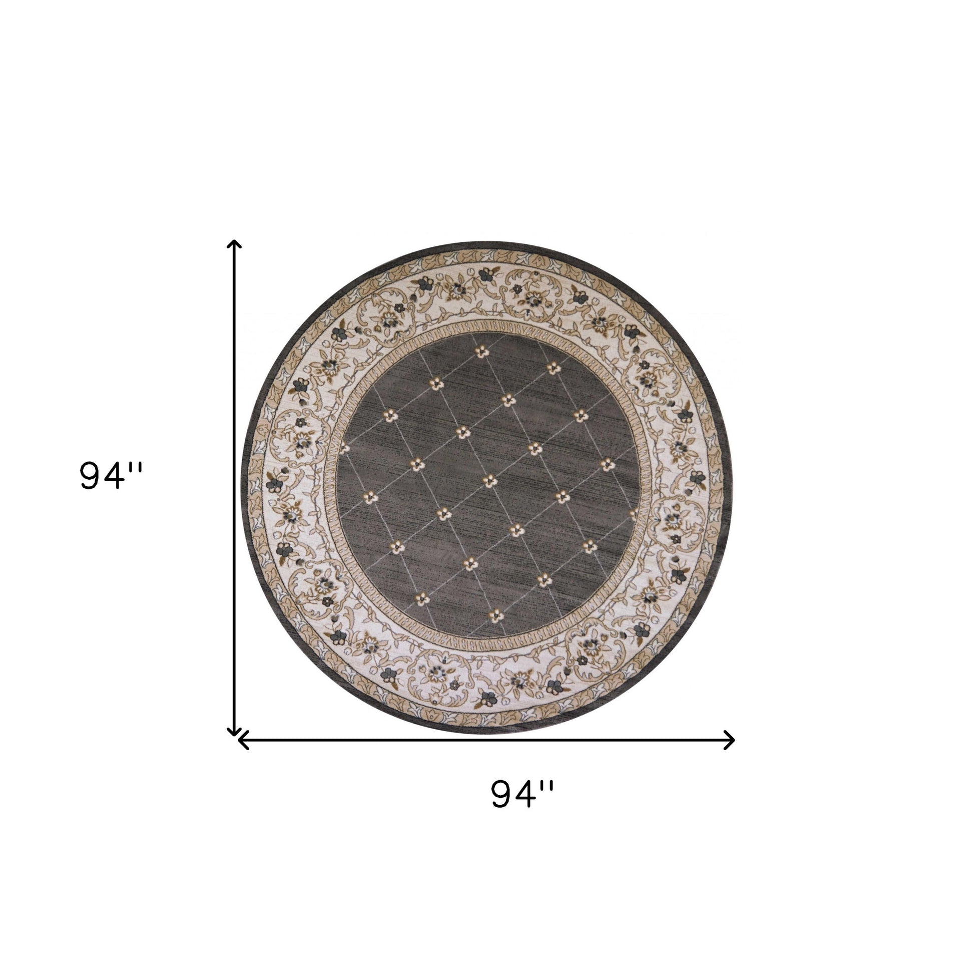 8' Gray And Ivory Floral Round Rug-Area Rugs-DECOROLALA