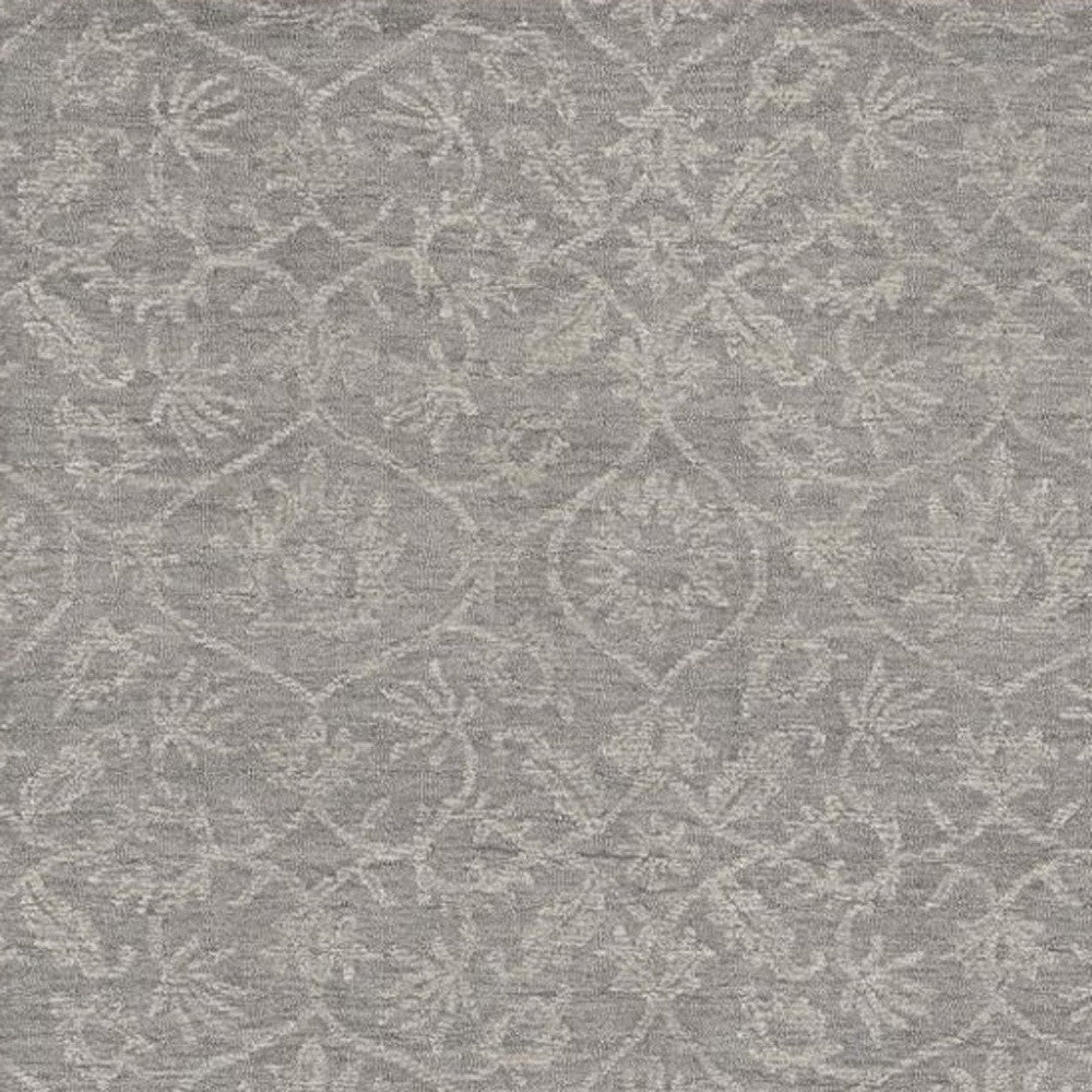 8' Gray And Light Gray Wool Floral Medallion Hand Tufted Runner Rug-Area Rugs-DECOROLALA