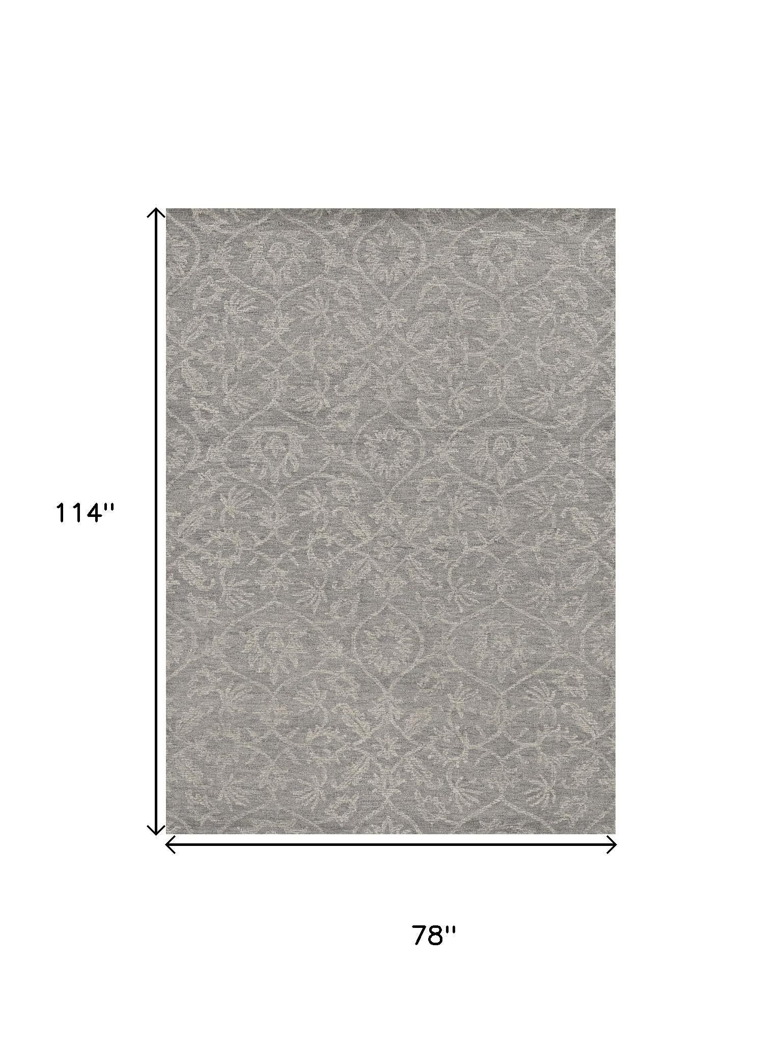 8' Gray And Light Gray Wool Floral Medallion Hand Tufted Runner Rug-Area Rugs-DECOROLALA