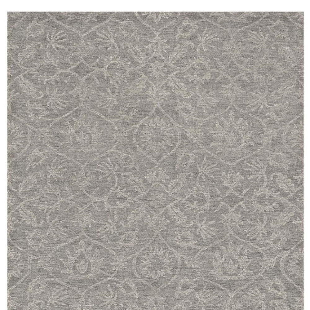 8' Gray And Light Gray Wool Floral Medallion Hand Tufted Runner Rug-Area Rugs-DECOROLALA