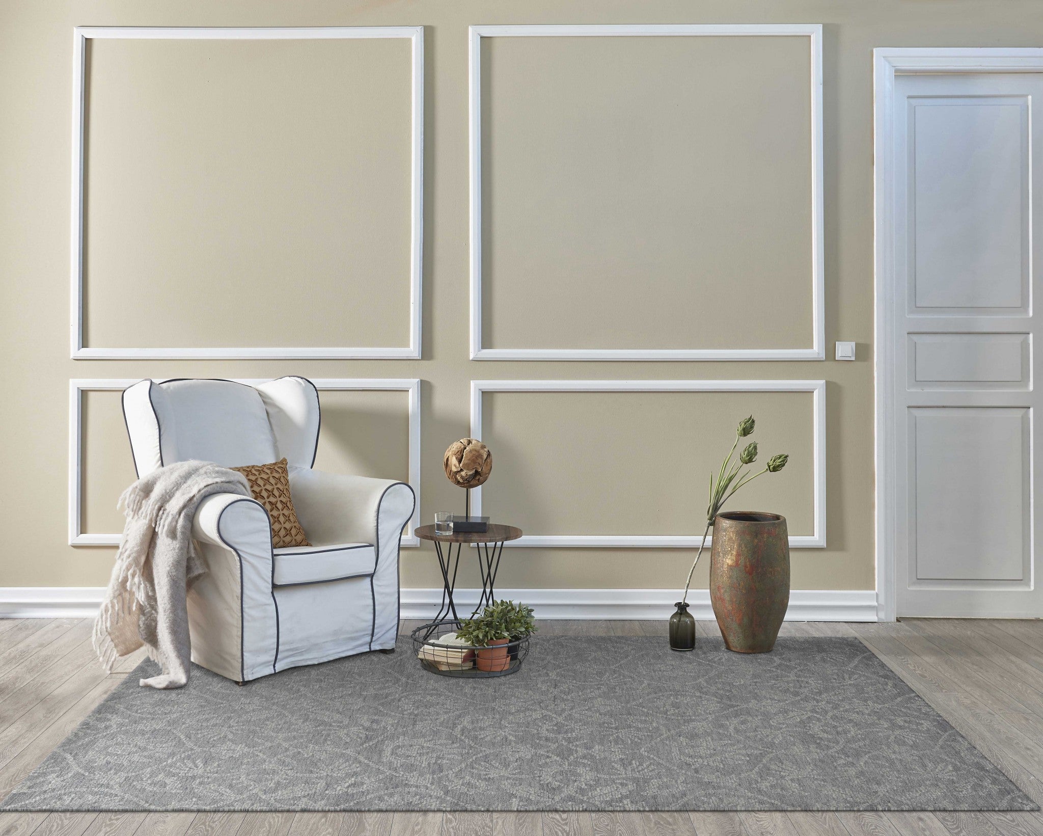 8' Gray And Light Gray Wool Floral Medallion Hand Tufted Runner Rug-Area Rugs-DECOROLALA