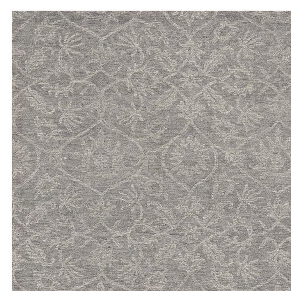 8' Gray And Light Gray Wool Floral Medallion Hand Tufted Runner Rug-Area Rugs-DECOROLALA