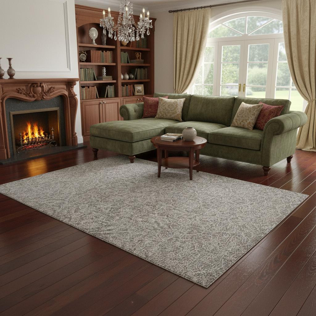 8' Gray And Light Gray Wool Floral Medallion Hand Tufted Runner Rug-Area Rugs-DECOROLALA