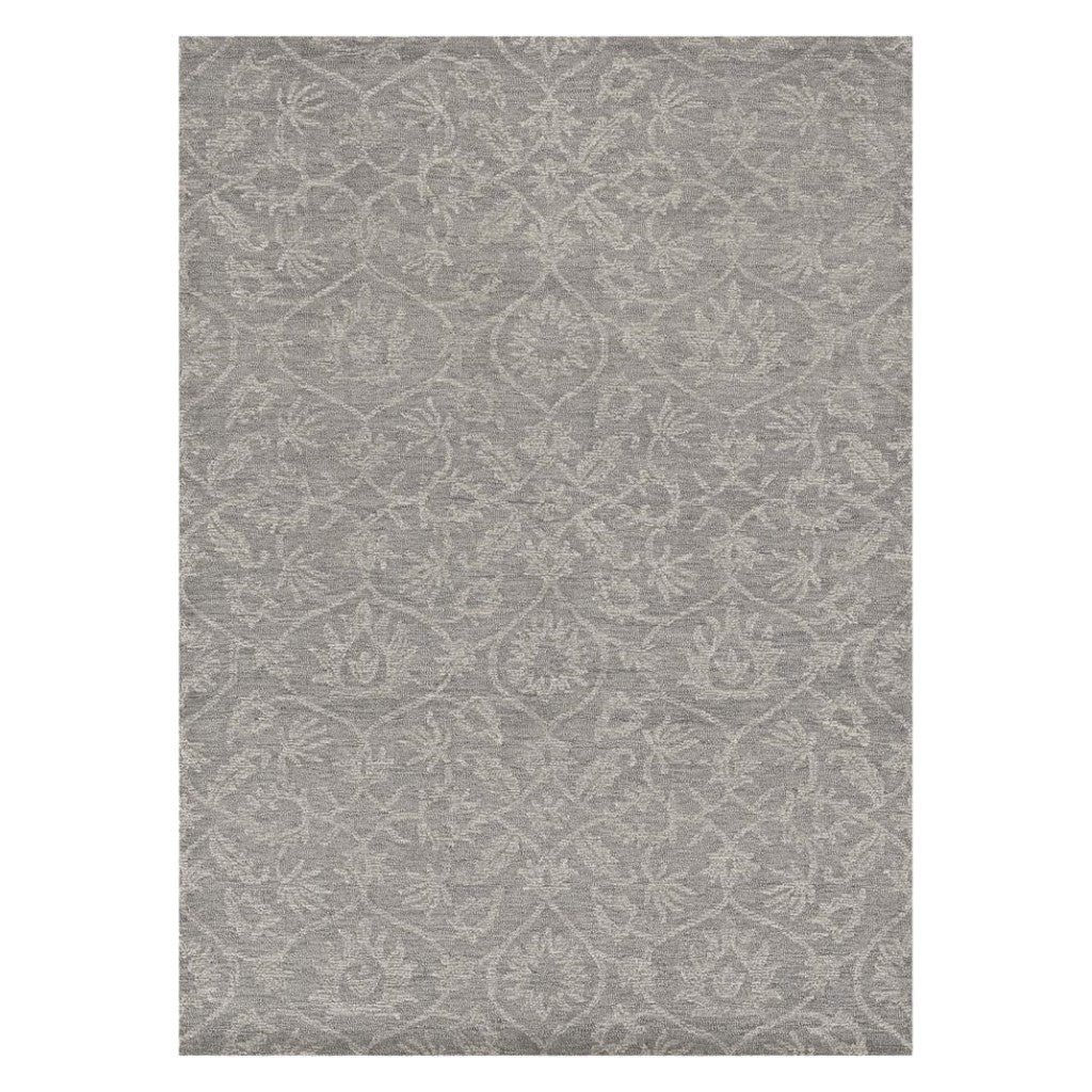 8' Gray And Light Gray Wool Floral Medallion Hand Tufted Runner Rug-Area Rugs-DECOROLALA