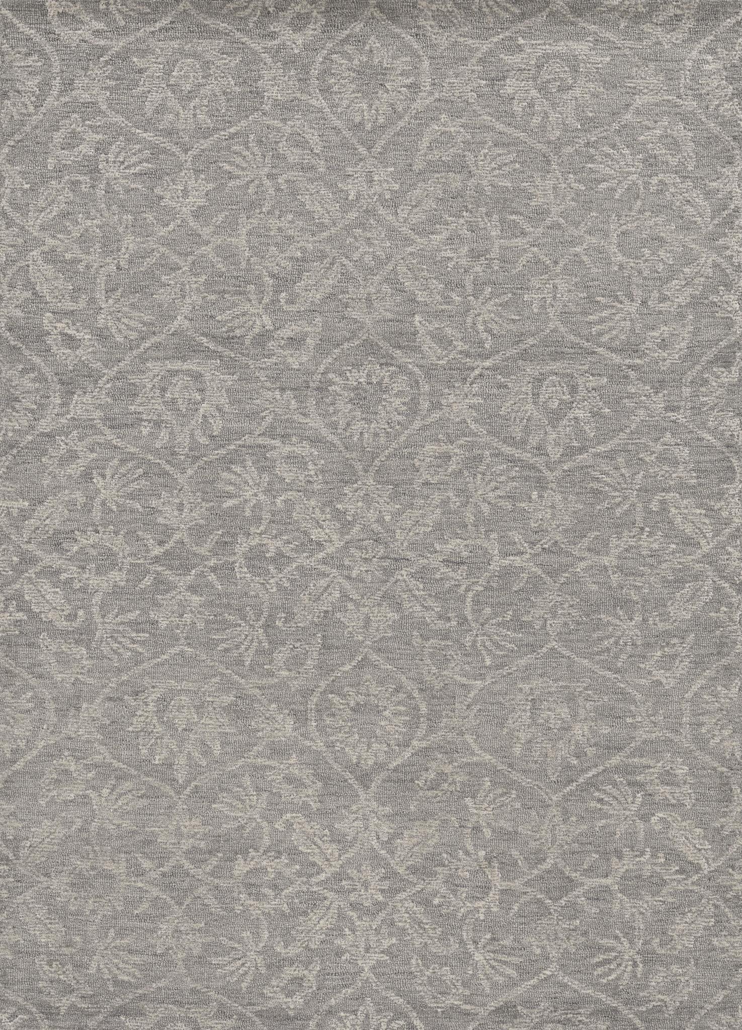 8' Gray And Light Gray Wool Floral Medallion Hand Tufted Runner Rug-Area Rugs-DECOROLALA