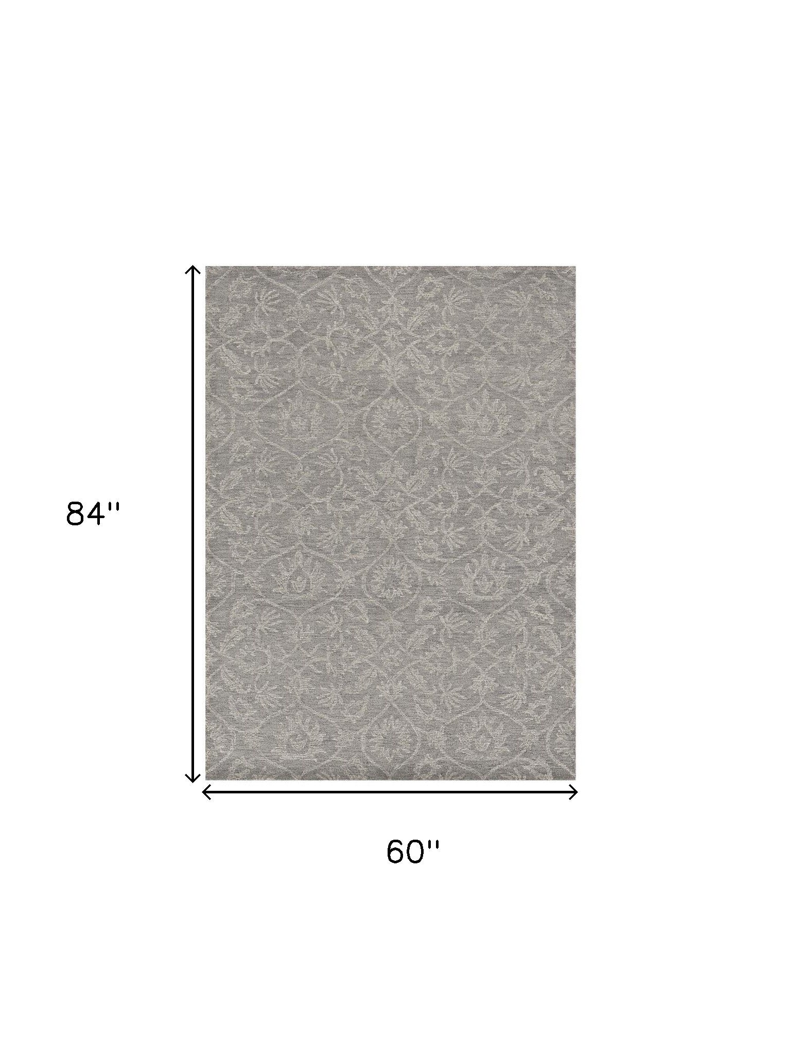 8' Gray And Light Gray Wool Floral Medallion Hand Tufted Runner Rug-Area Rugs-DECOROLALA