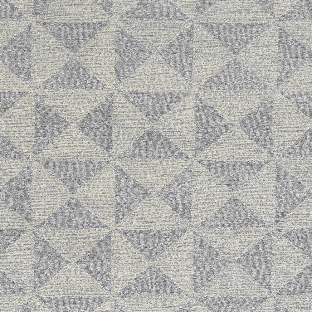 8' Gray And Light Gray Wool Geometric Hand Tufted Runner Rug-Area Rugs-DECOROLALA