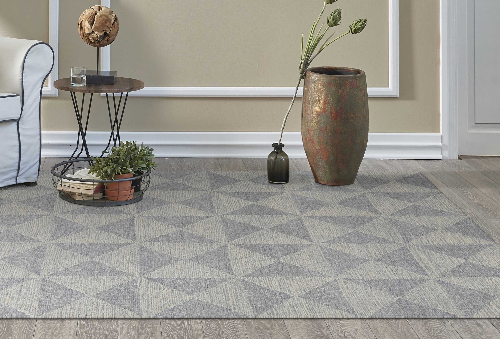 8' Gray And Light Gray Wool Geometric Hand Tufted Runner Rug-Area Rugs-DECOROLALA