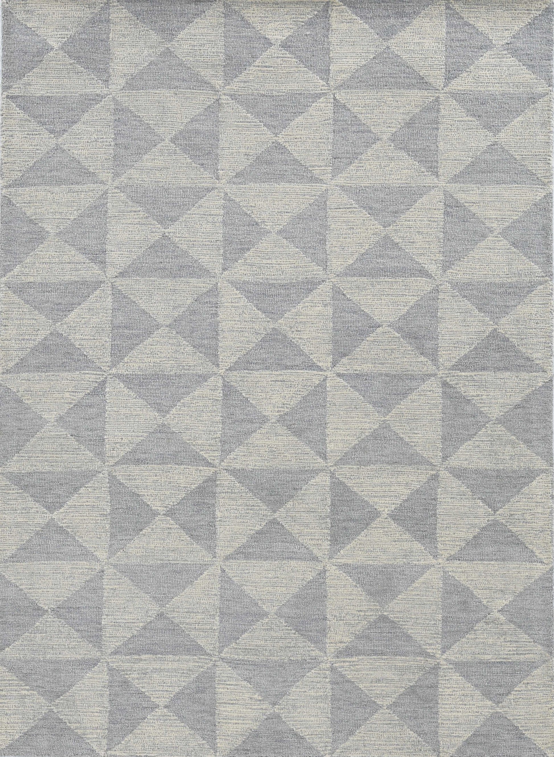 8' Gray And Light Gray Wool Geometric Hand Tufted Runner Rug-Area Rugs-DECOROLALA