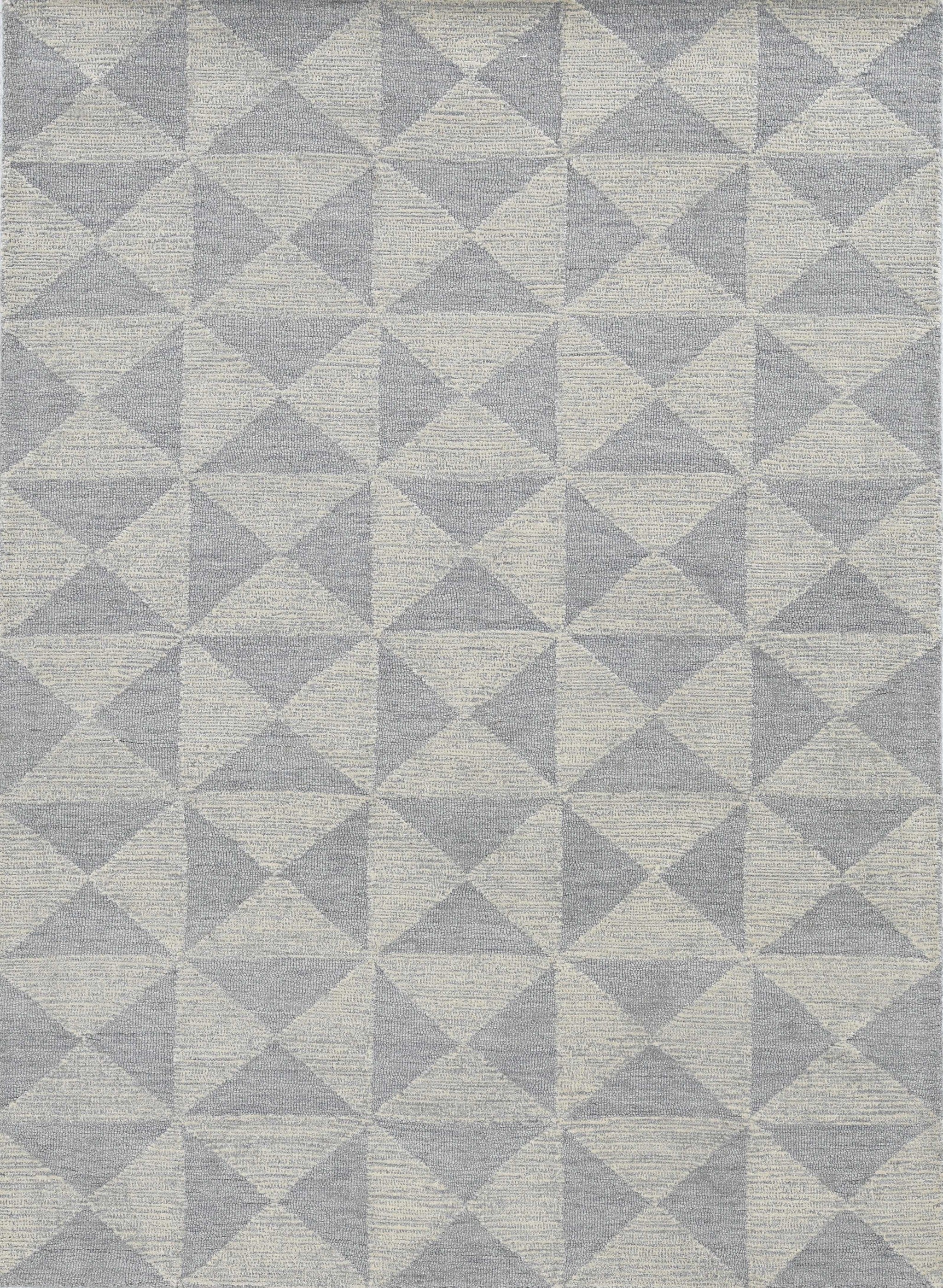 8' Gray And Light Gray Wool Geometric Hand Tufted Runner Rug-Area Rugs-DECOROLALA