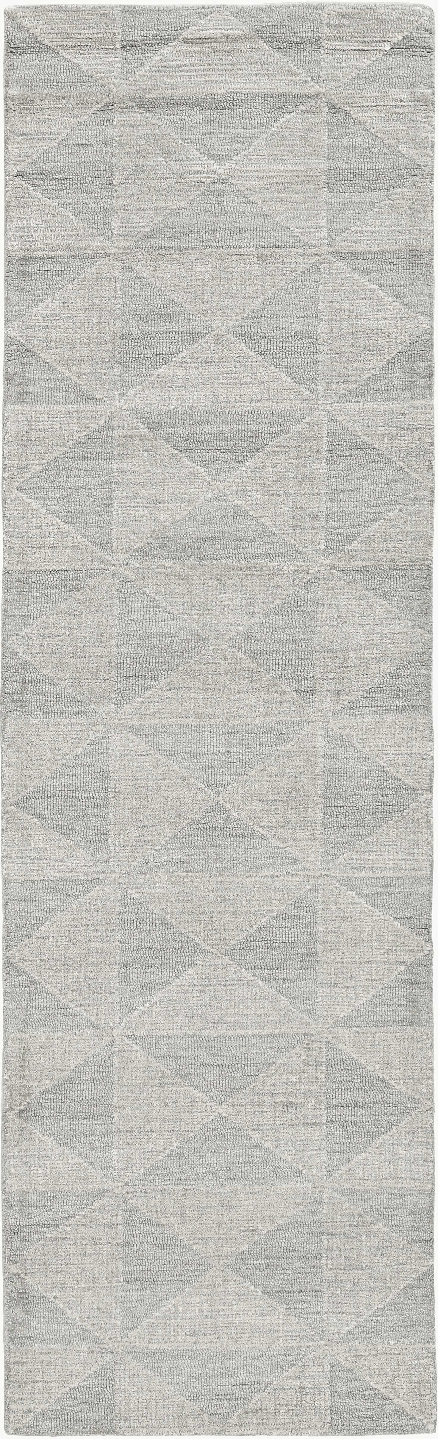 8' Gray And Light Gray Wool Geometric Hand Tufted Runner Rug-Area Rugs-DECOROLALA