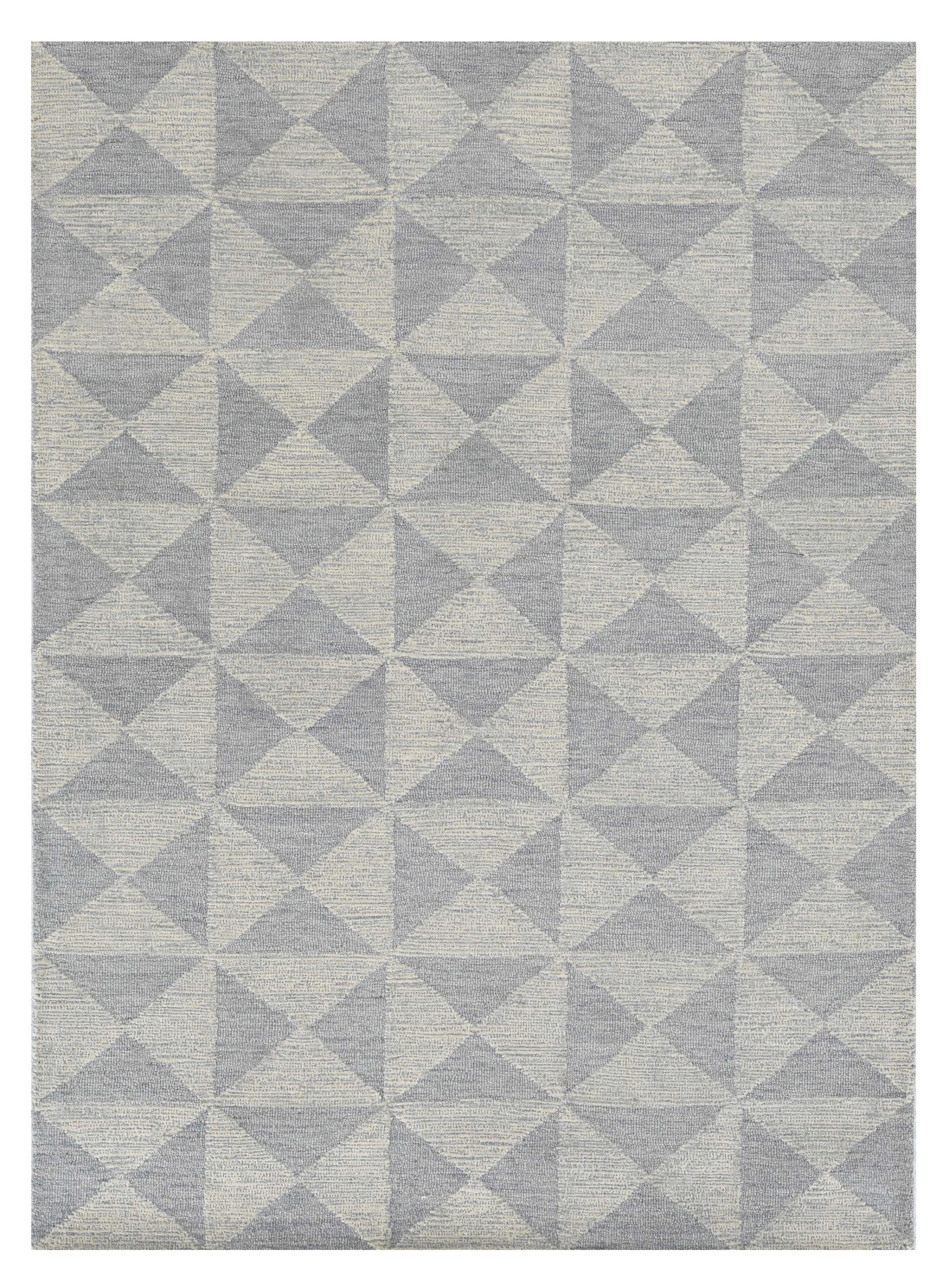 8' Gray And Light Gray Wool Geometric Hand Tufted Runner Rug-Area Rugs-DECOROLALA