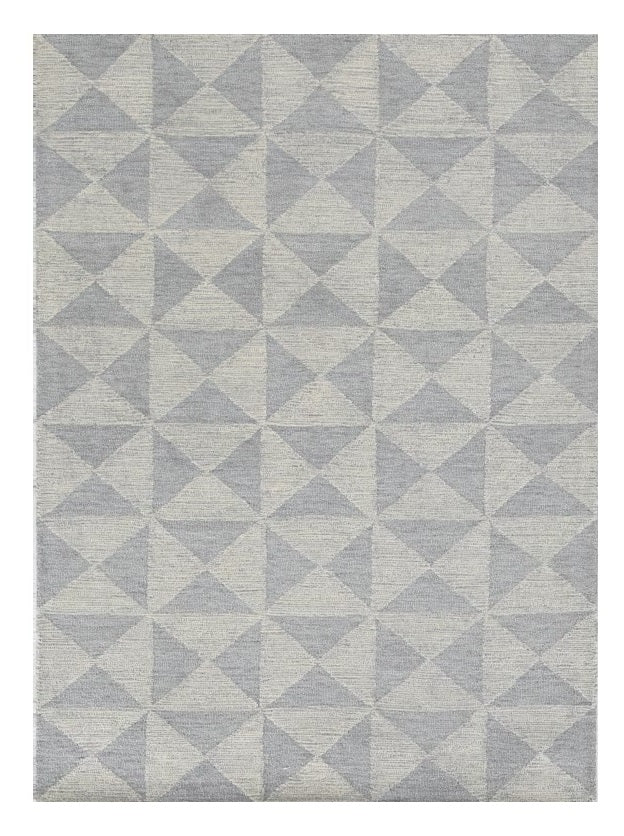 8' Gray And Light Gray Wool Geometric Hand Tufted Runner Rug-Area Rugs-DECOROLALA