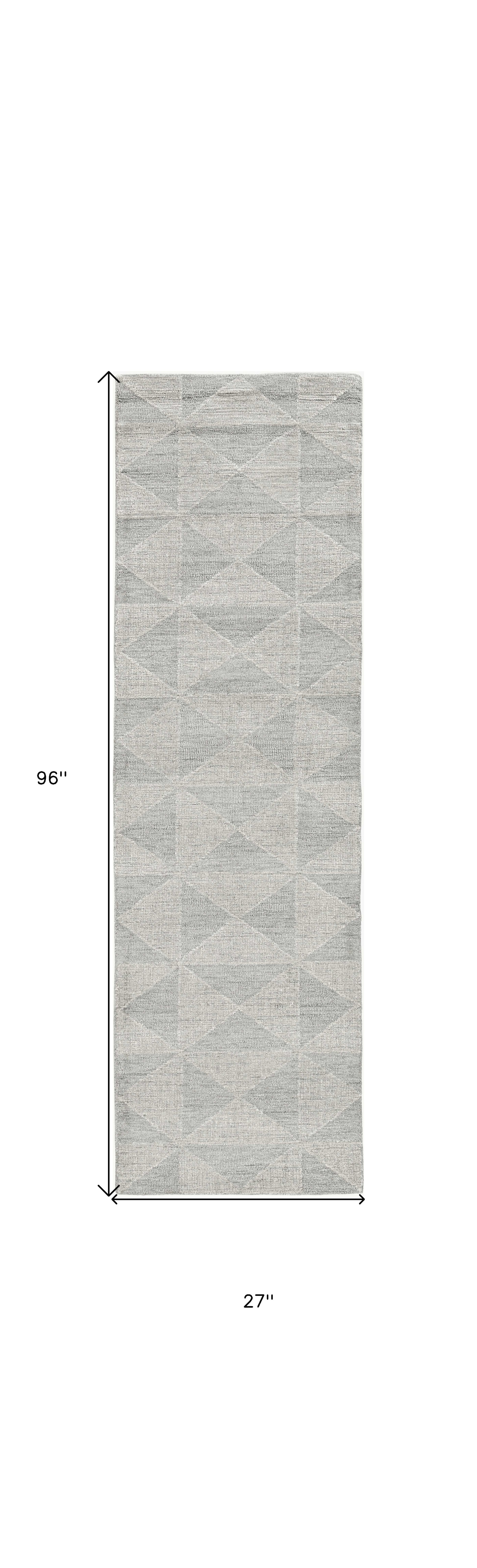 8' Gray And Light Gray Wool Geometric Hand Tufted Runner Rug-Area Rugs-DECOROLALA